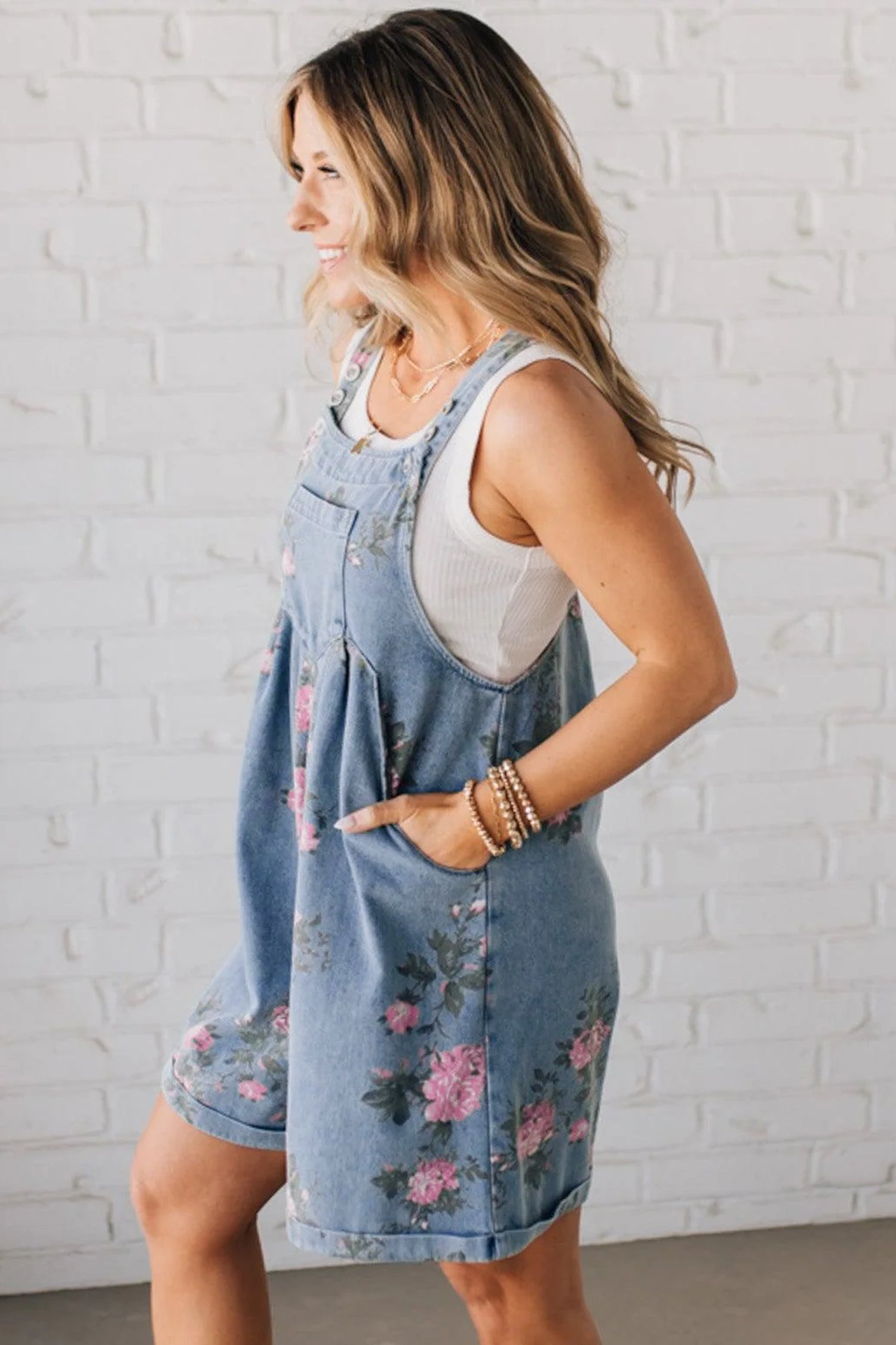 Myosotis Floral Print Denim Shortalls