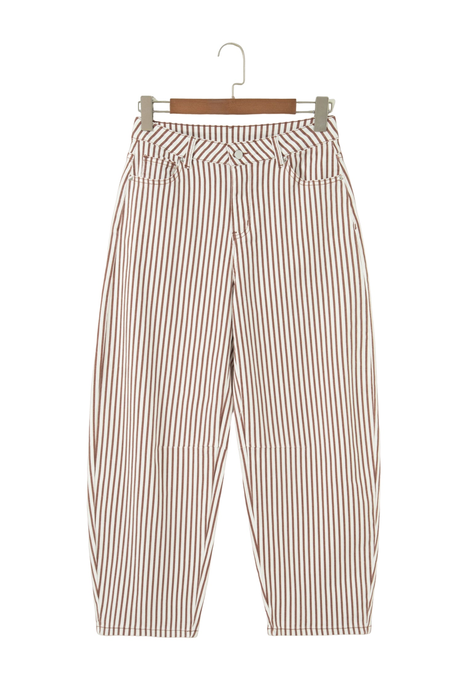 Brown Stripe Casual Barrel Jeans