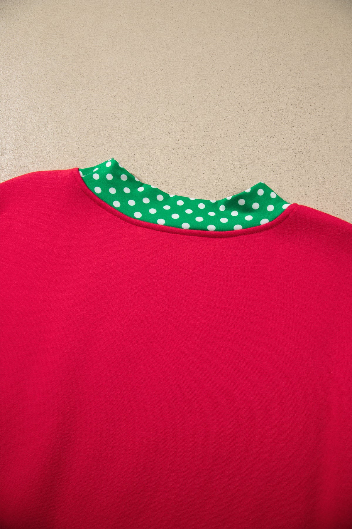 Fiery Red Colorblock Polka Dot Contrast Trim Oversized Sweatshirt