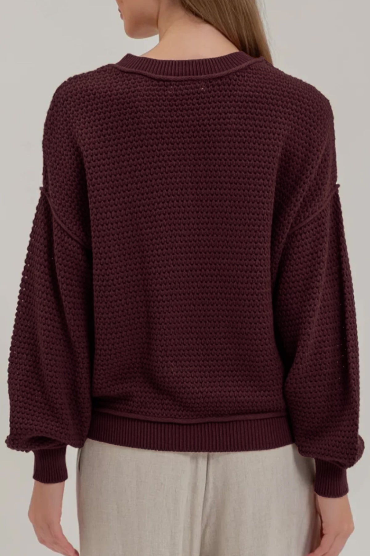 Brown Checkered Pattern Knit Loose Pullover Sweater