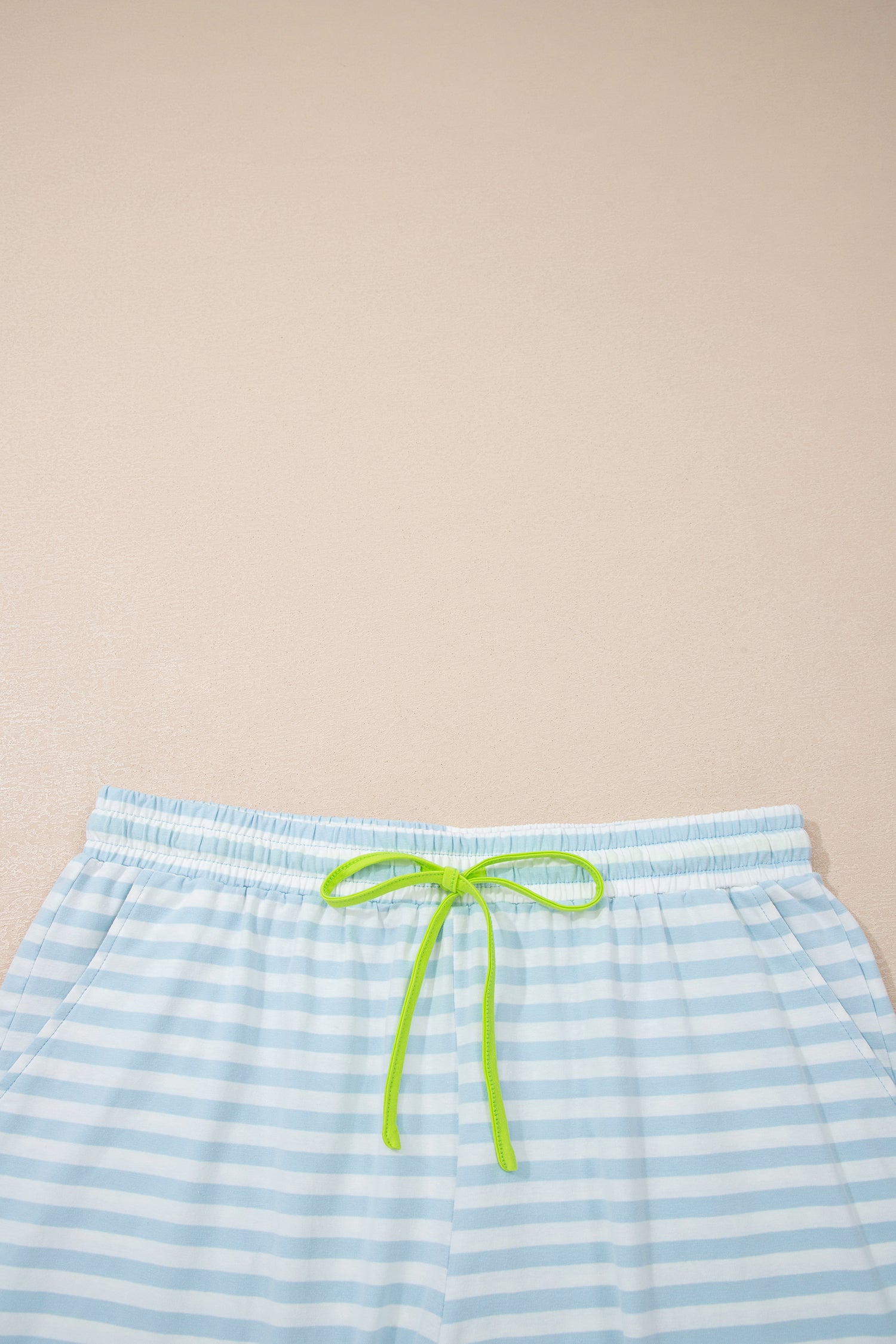 Yellow Stripe Contrast Neck Loose Tee and Drawstring Shorts Set