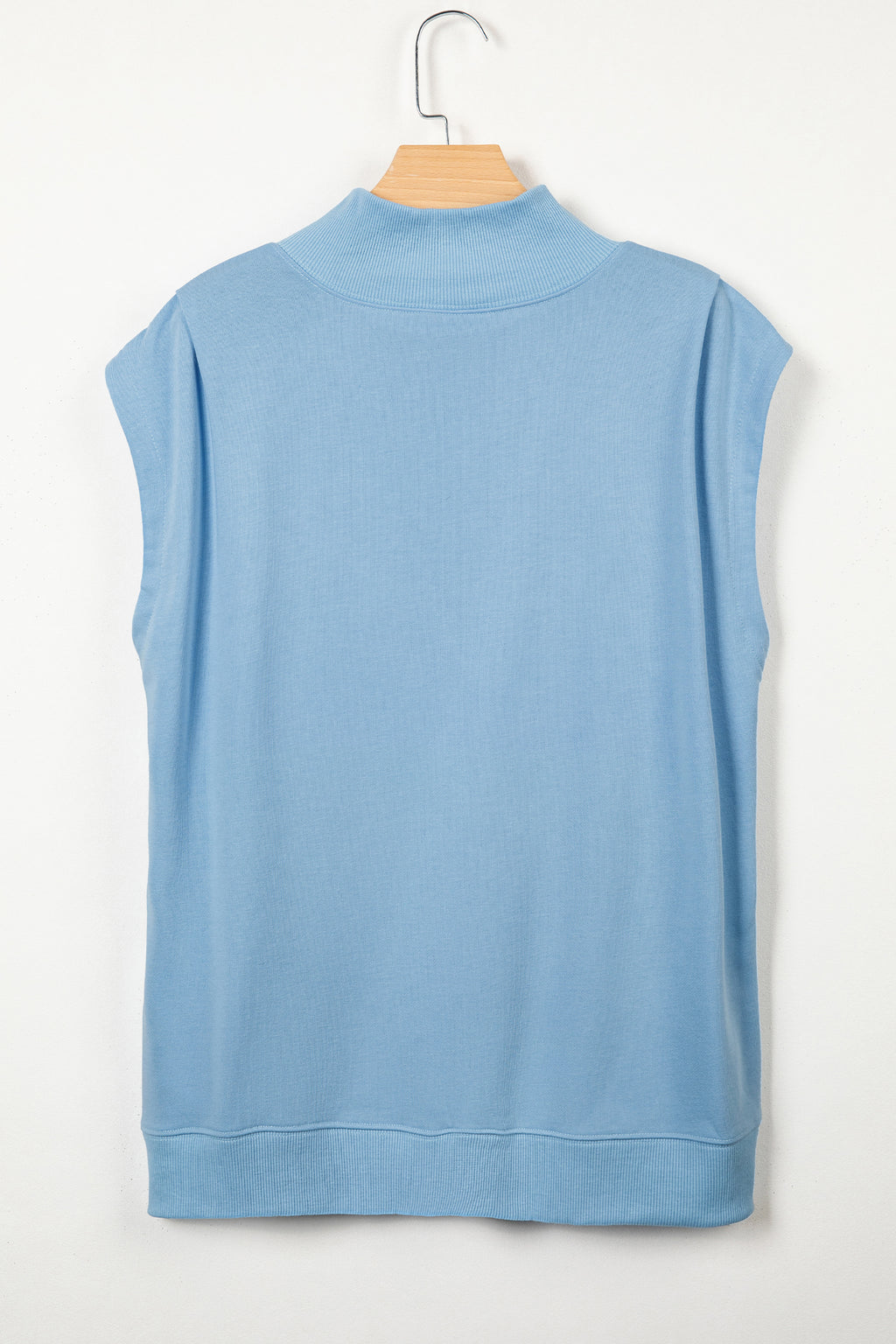 Black Solid Color High Neck Cap Sleeve Loose Top