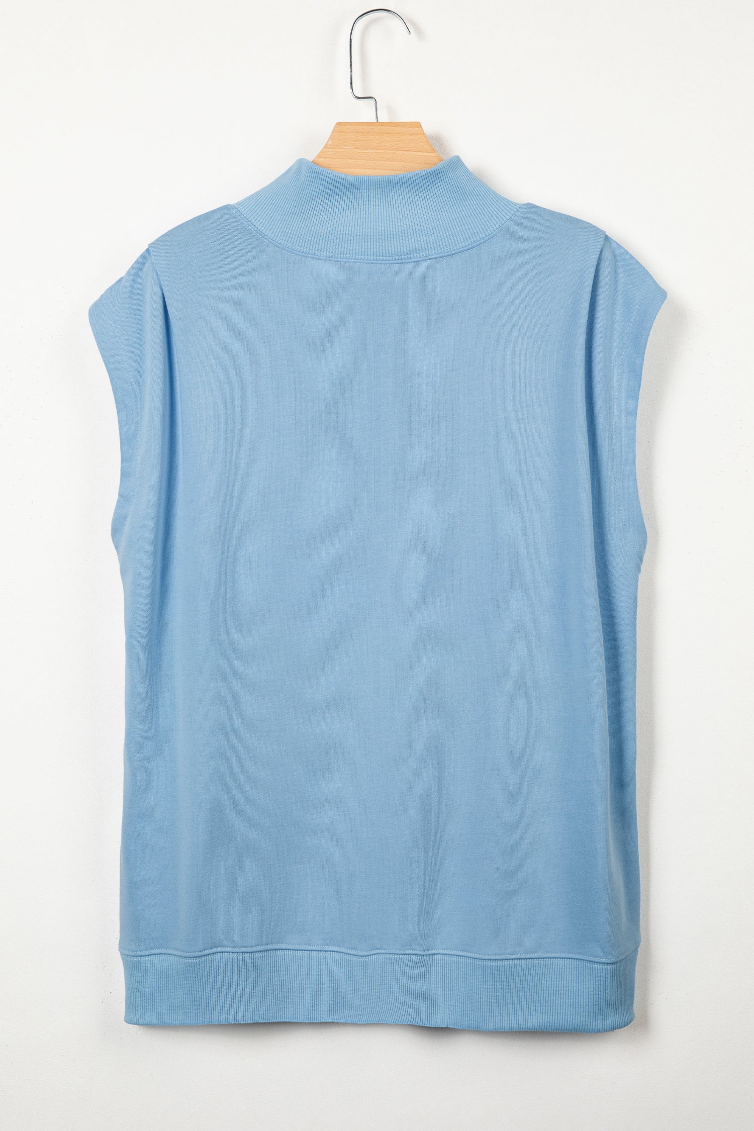 Black Solid Color High Neck Cap Sleeve Loose Top