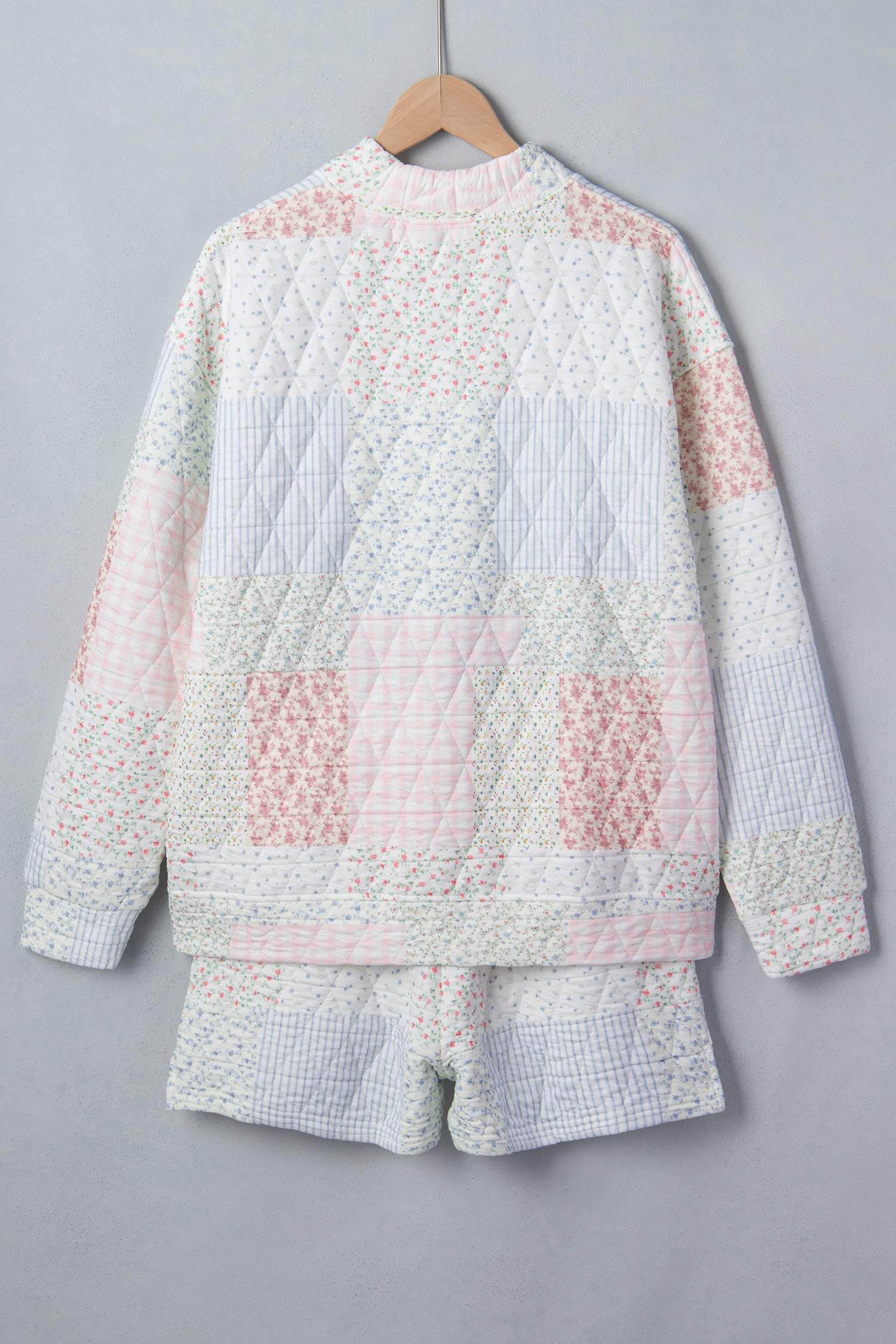 Multicolour Floral Quilted Mock Neck Top and Short Set