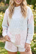 Multicolour Floral Quilted Mock Neck Top and Short Set