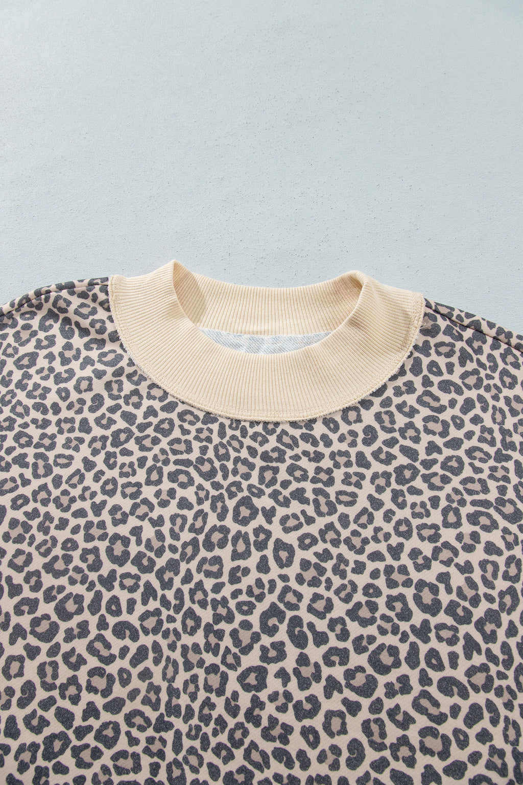 Multicolour Plus Size Leopard Print Ribbed Color Block Mock Neck Tunic Sweatshirt