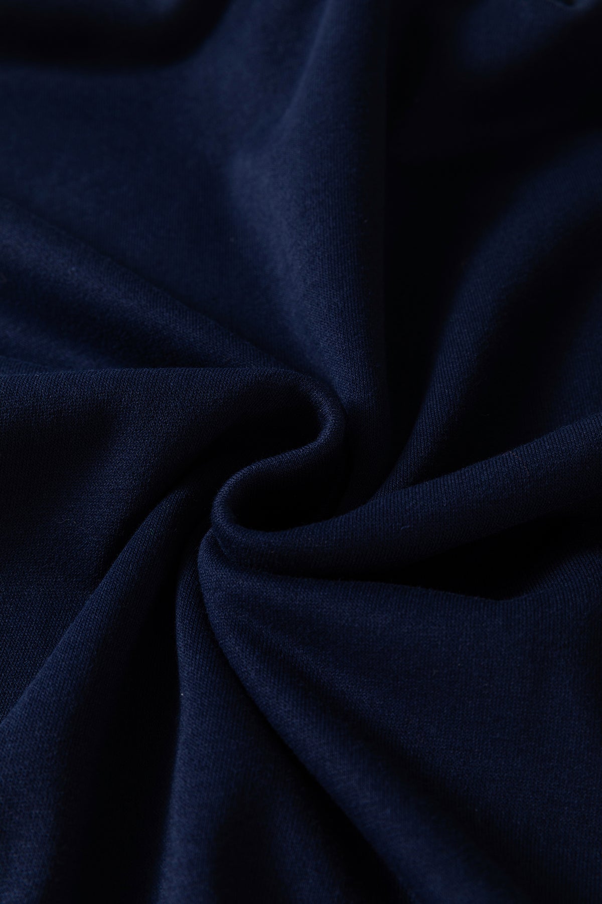 Navy Blue Ribbed Stand Neck Long Sleeve Loose Fit Sweatshirt