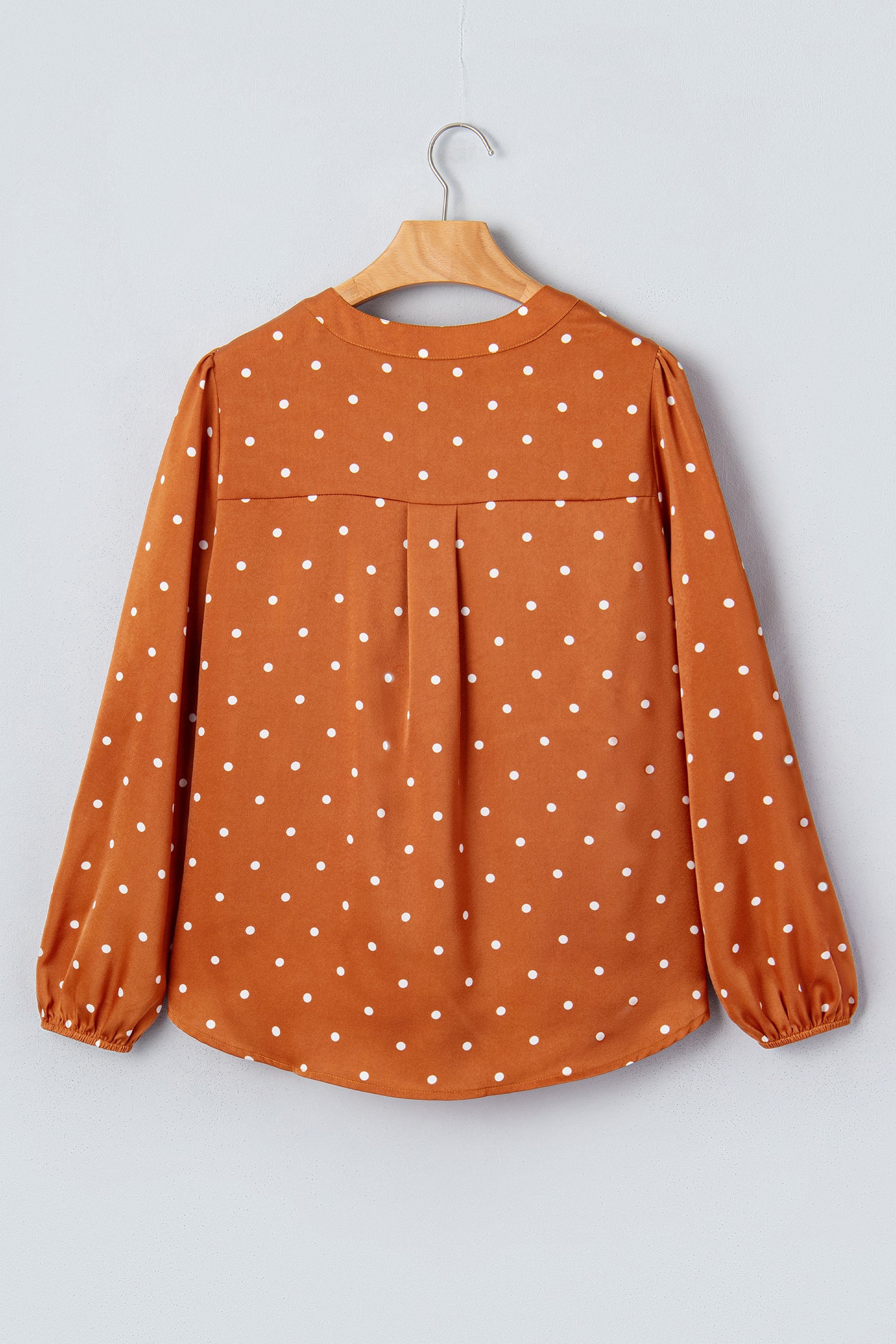 Brown Polka Dot Half Button V Neck Long Sleeve Blouse