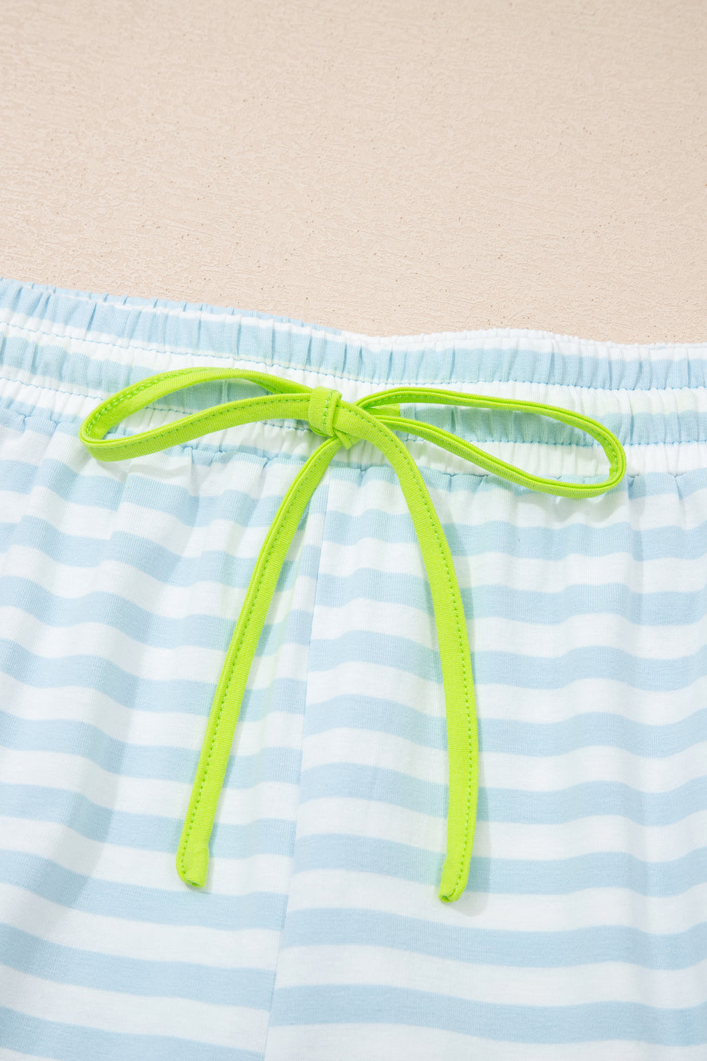 Yellow Stripe Contrast Neck Loose Tee and Drawstring Shorts Set
