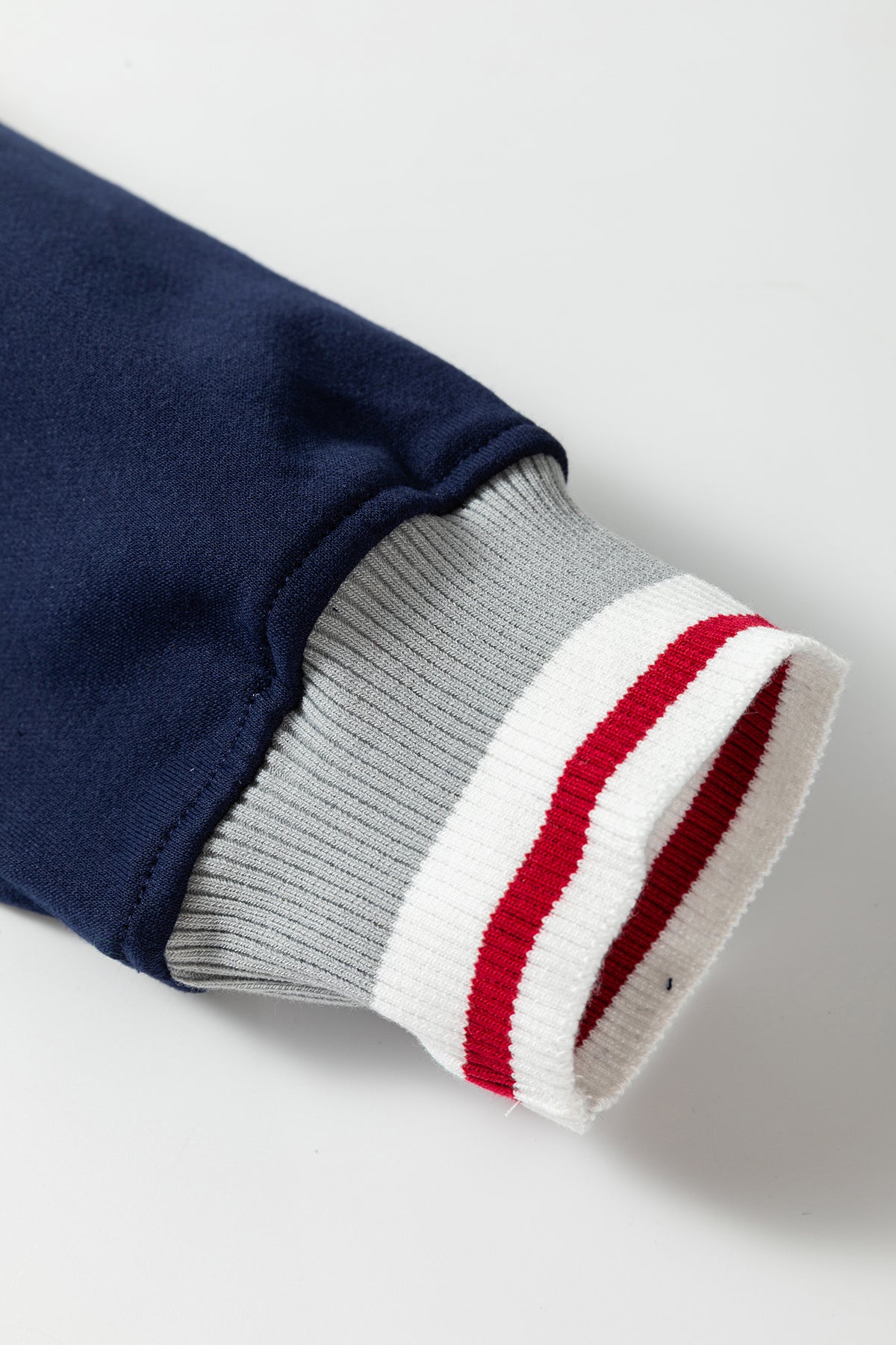 Navy Blue Ribbed Stand Neck Long Sleeve Loose Fit Sweatshirt