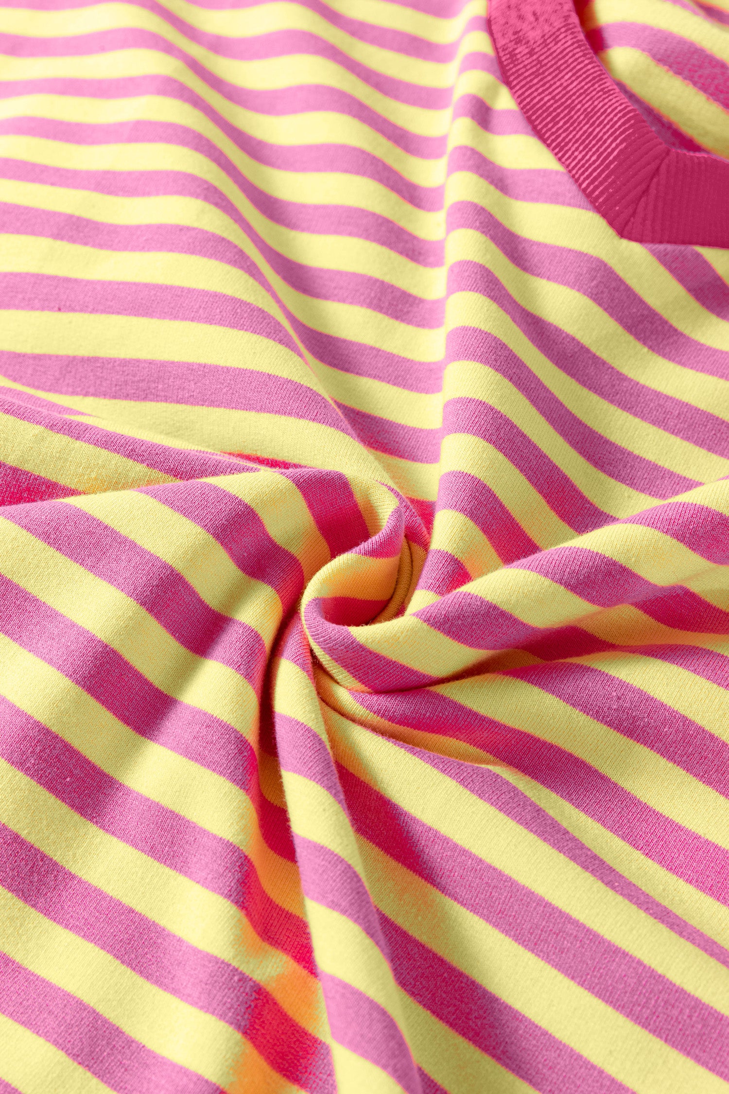 Pink Stripe Colorblock Trim V Neck Tee Drawstring Elastic Waist Short Set