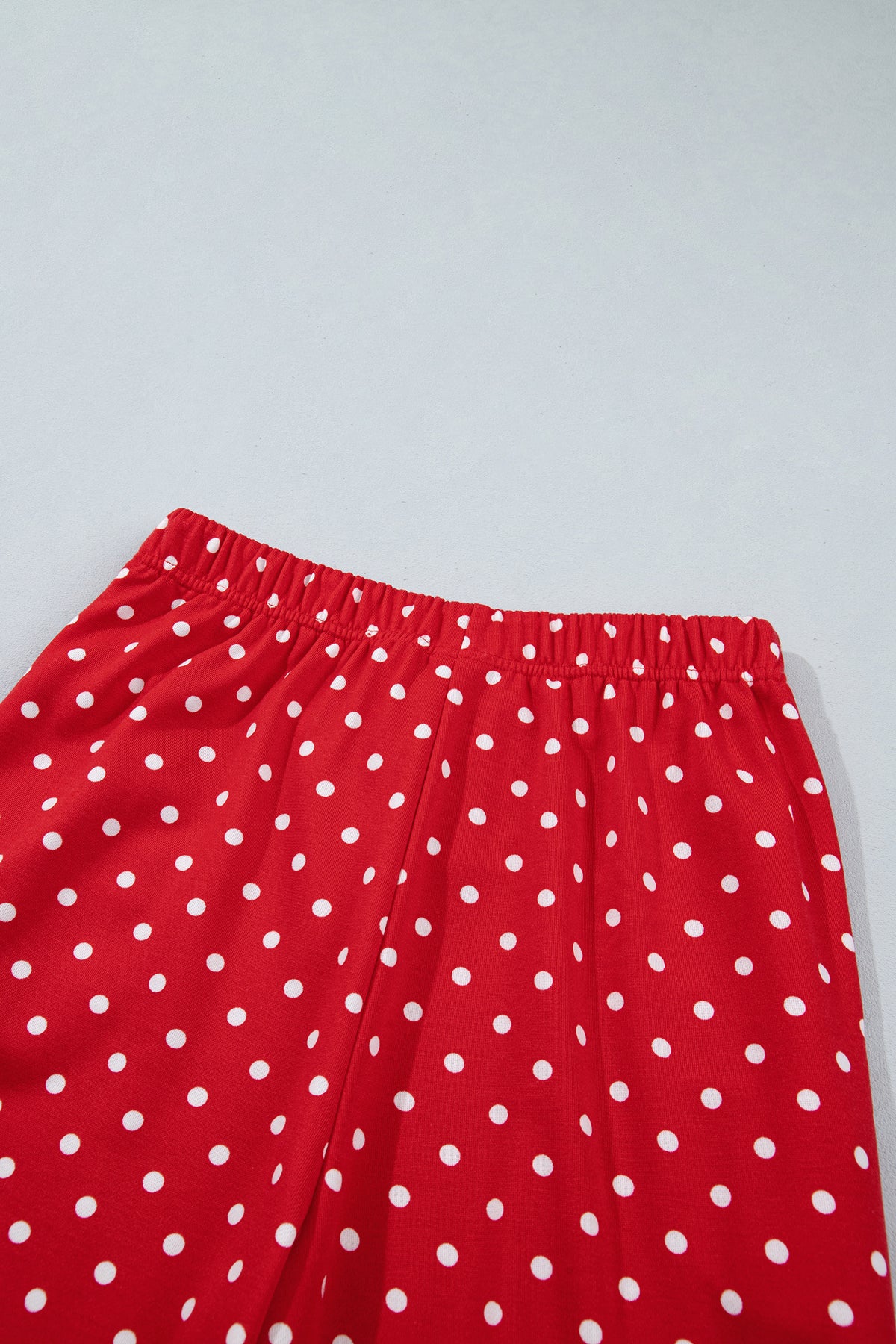 Blue Polka Dot Drawstring Wide Leg Long Sleeve Top Pant Set