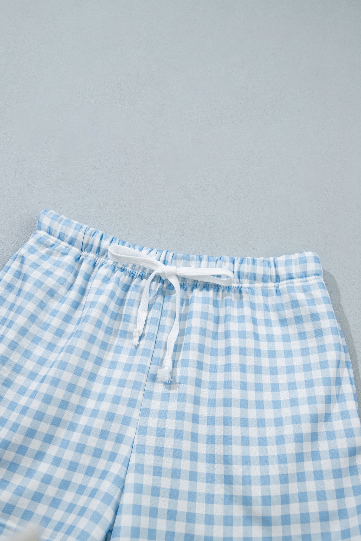 Sky Blue Plaid Baggy Pullover Drawstring Casual Shorts 2pcs Outfit