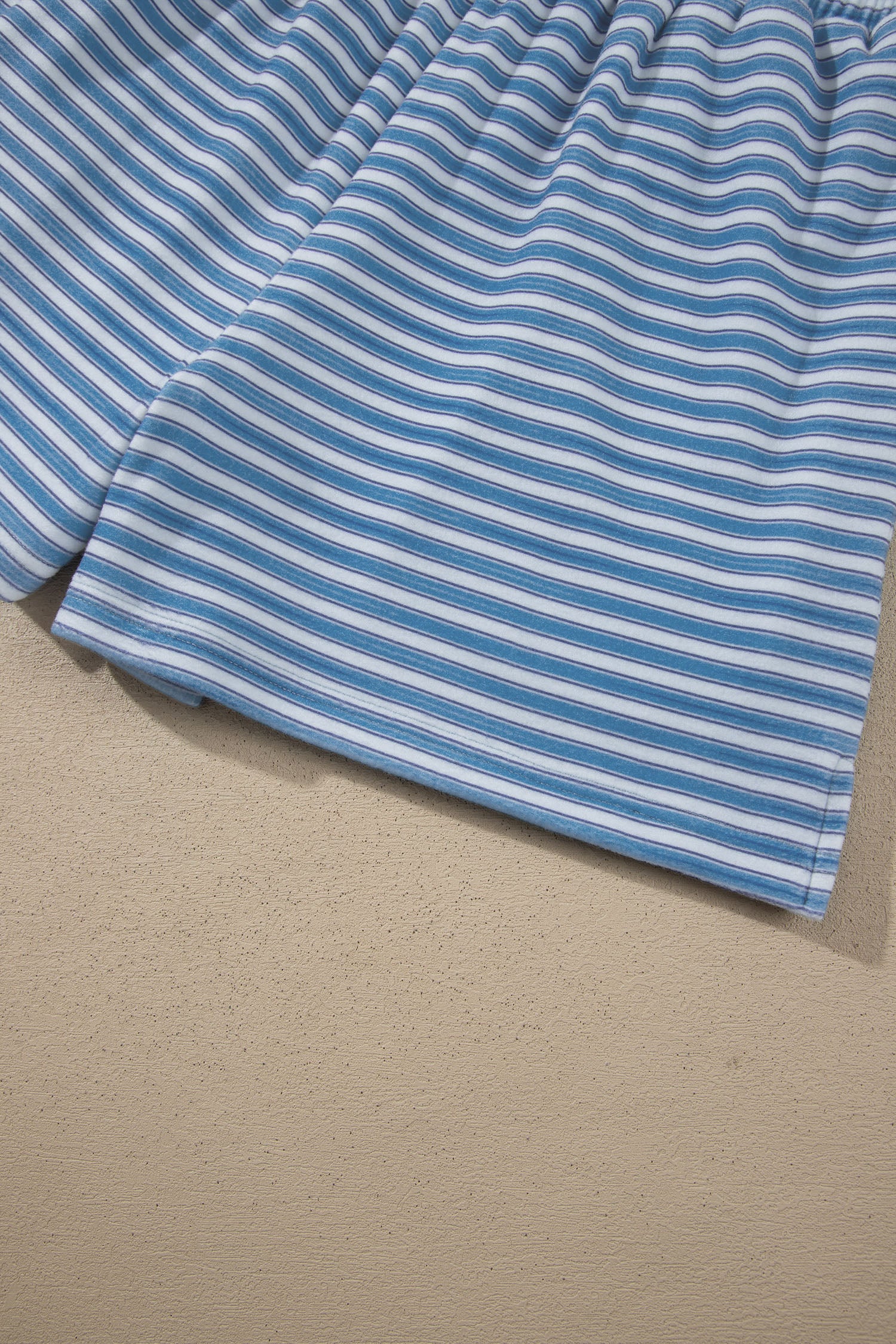 Sky Blue Stripe Long Sleeve Oversized Top Pocketed Casual Shorts Two Piece Set