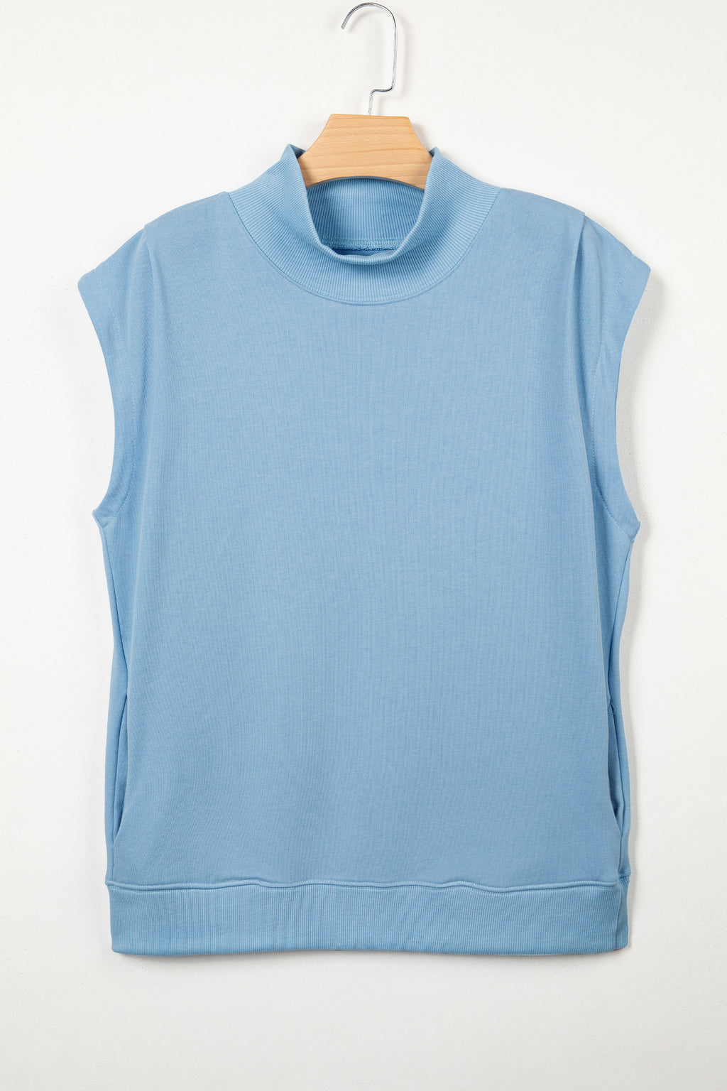 Black Solid Color High Neck Cap Sleeve Loose Top