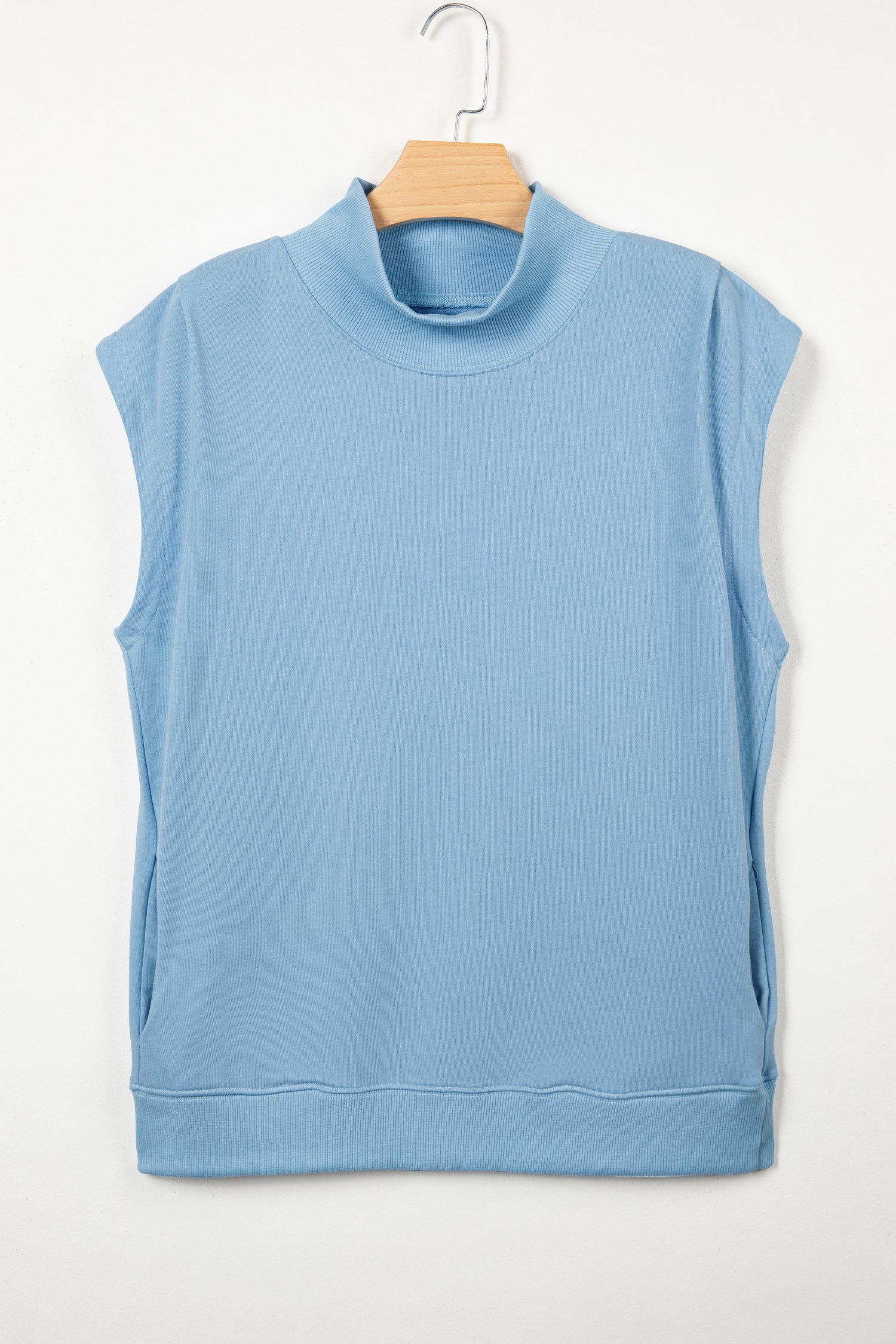 Black Solid Color High Neck Cap Sleeve Loose Top