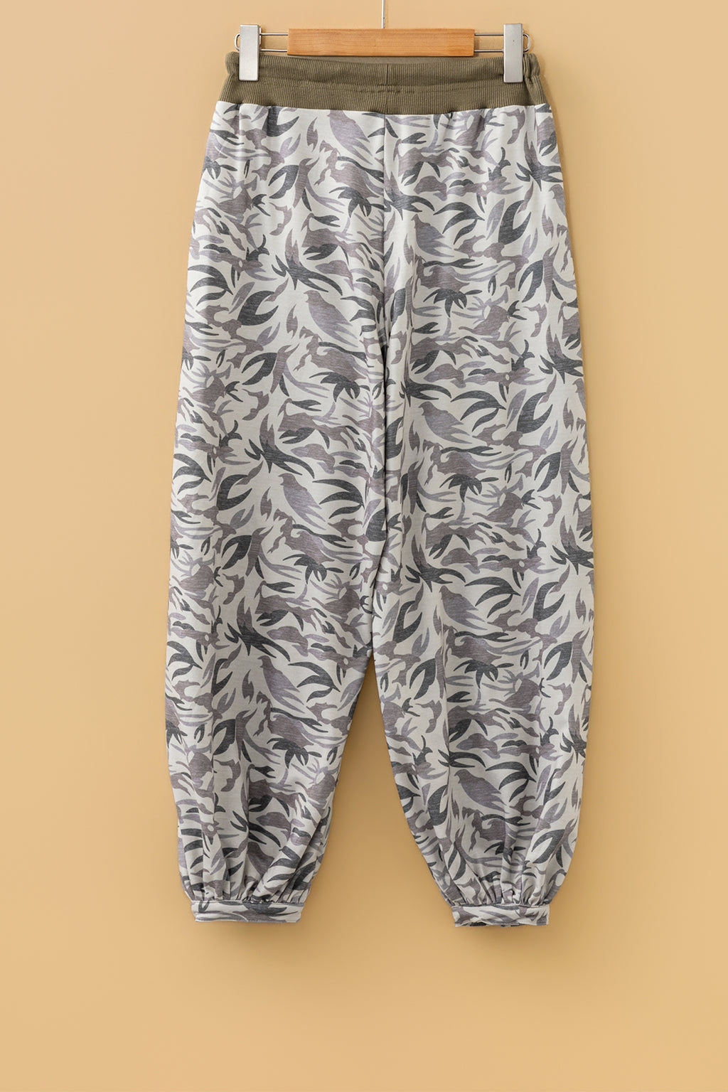 Multicolour Drawstring Contrast Waistband Camouflage Cargo Barrel Pants