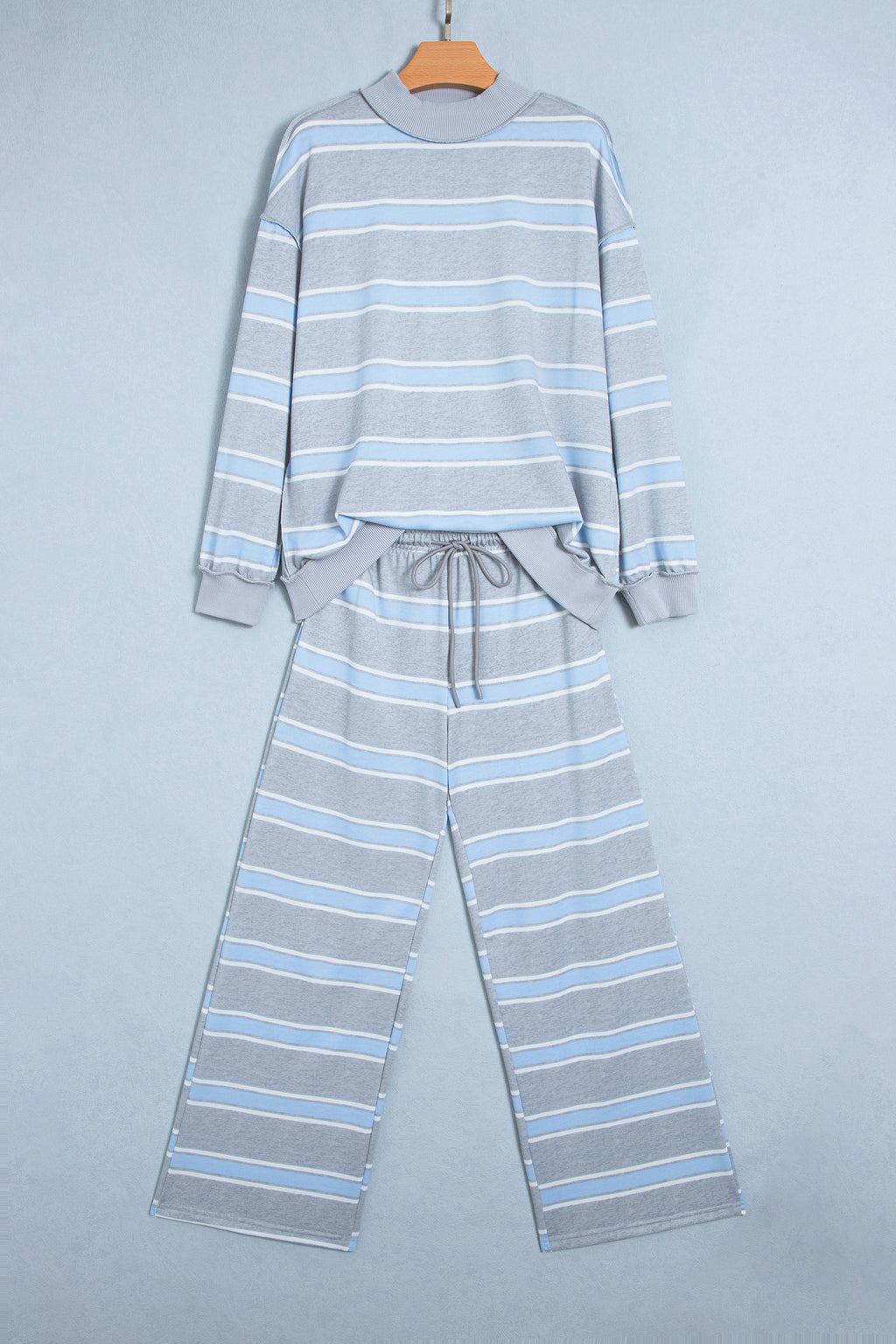 Pink Stripe Mock Neck Long Sleeve Pullover Top and Loose Pants Set