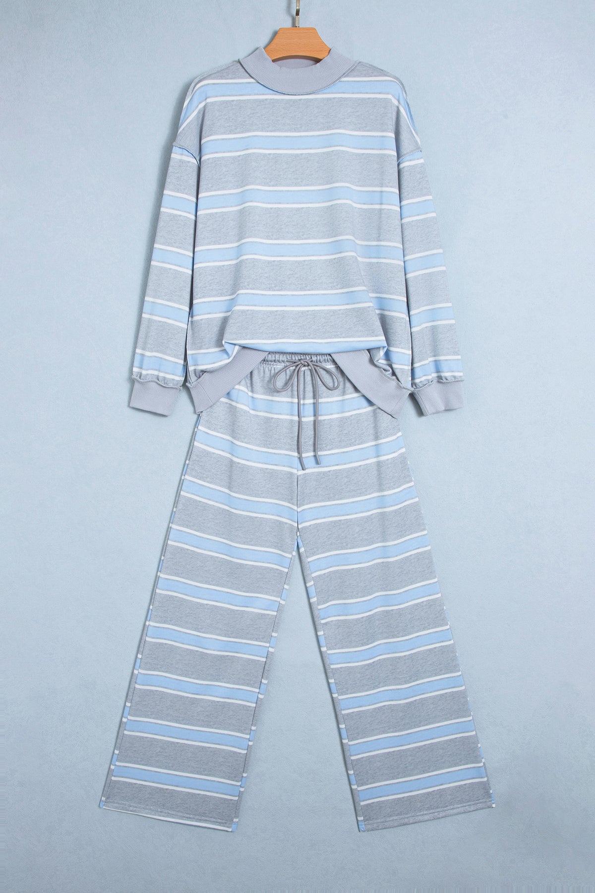Pink Stripe Mock Neck Long Sleeve Pullover Top and Loose Pants Set