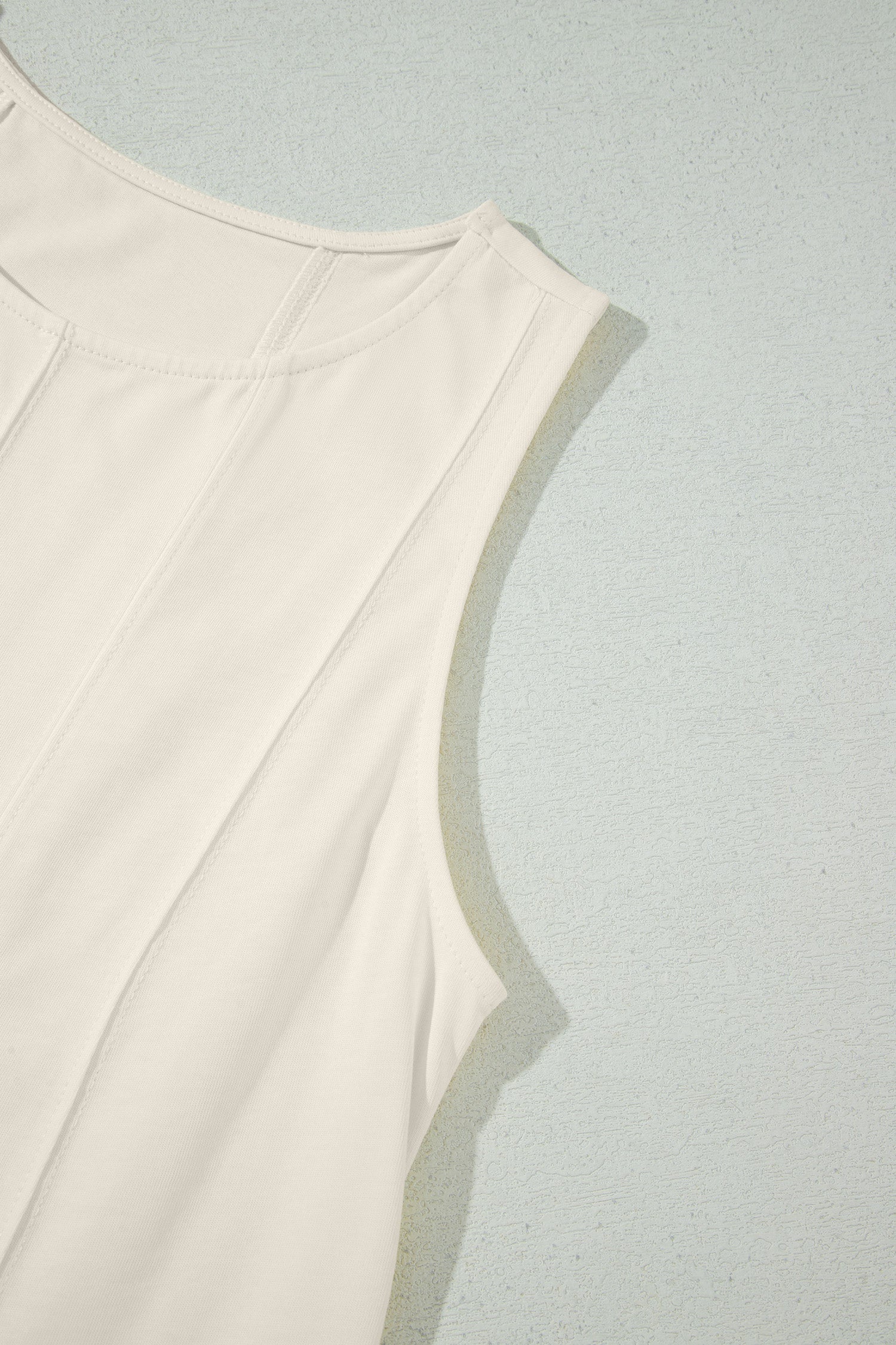 Beige Stitched Detail Loose Tank Top Cotton 2pcs Short Set
