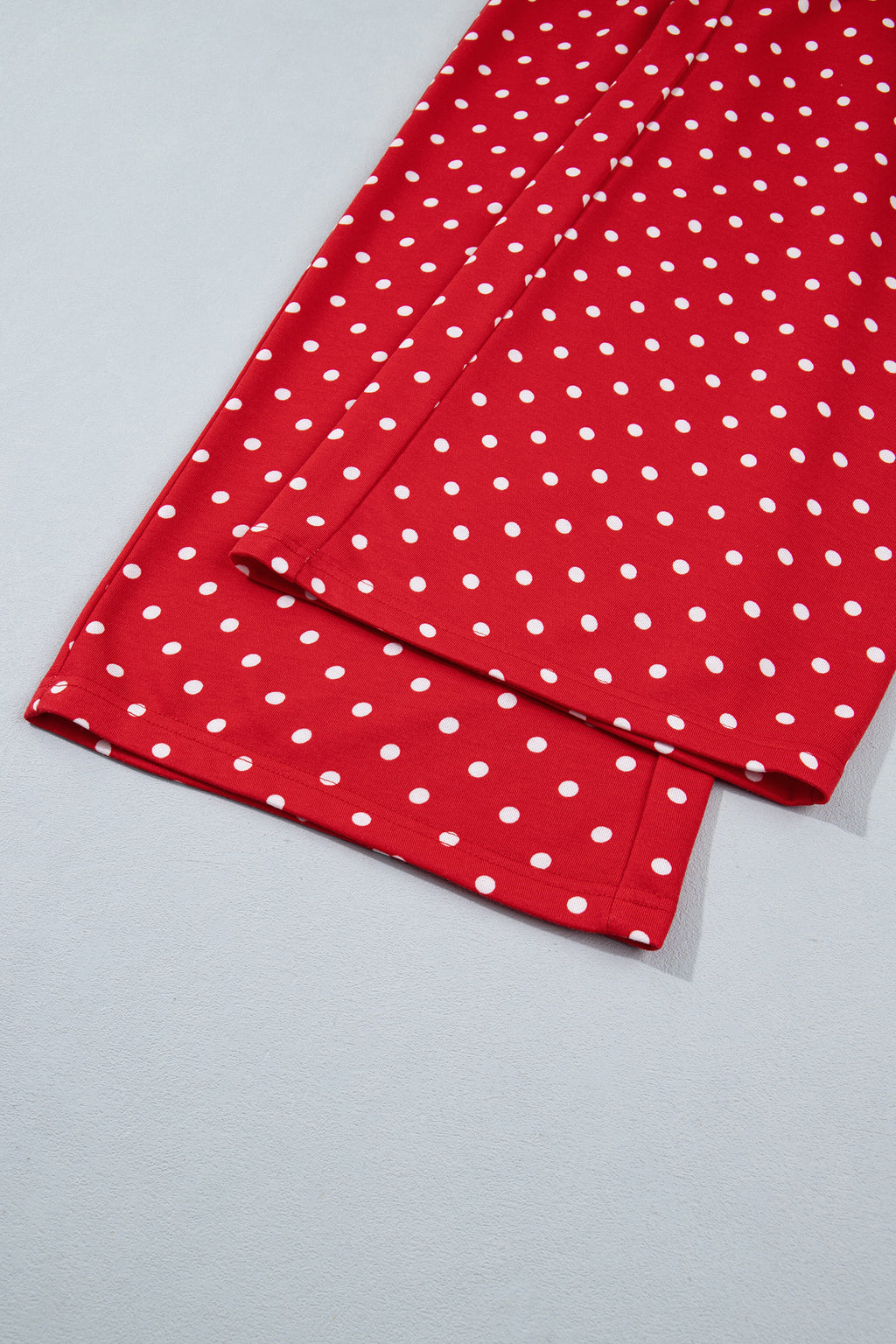 Blue Polka Dot Drawstring Wide Leg Long Sleeve Top Pant Set