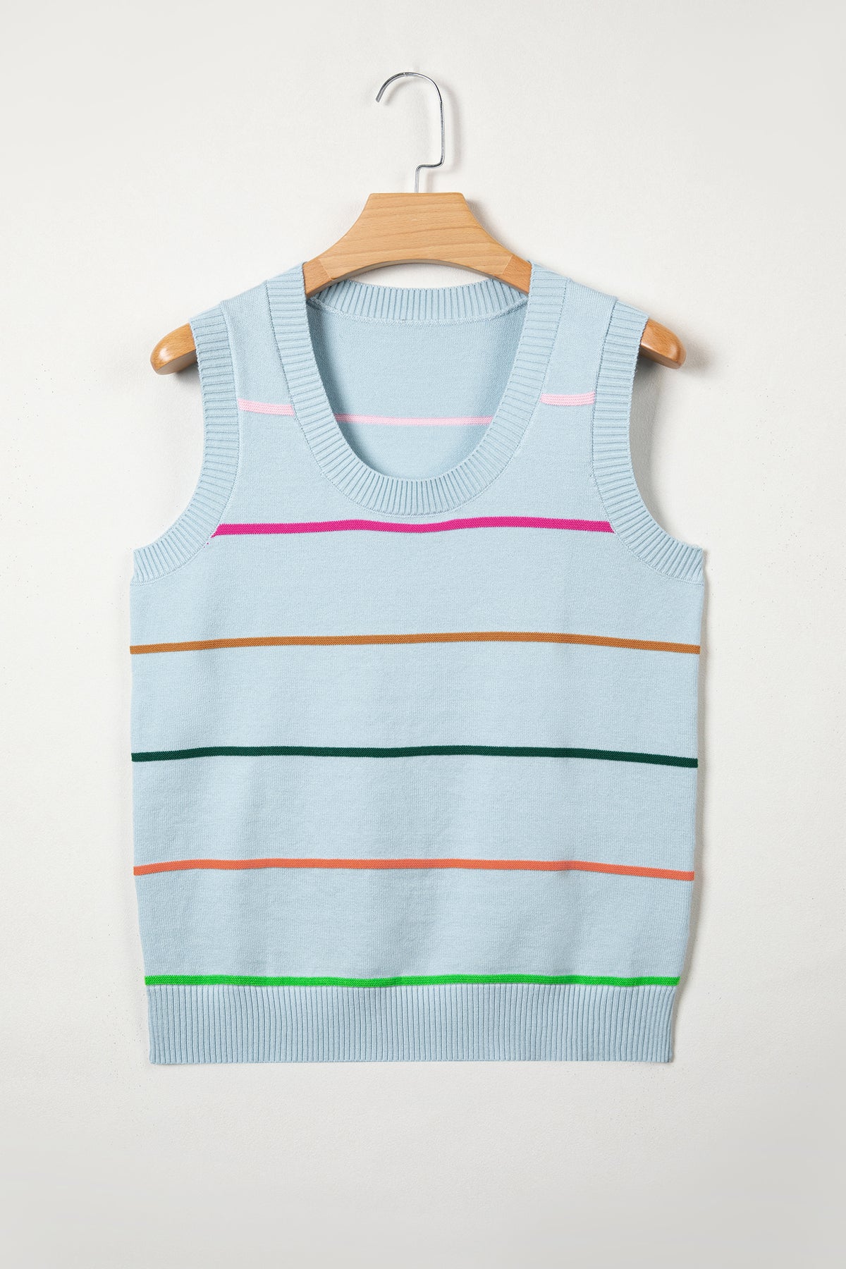 Green Stripe Round Neck Knitted Sweater Tank