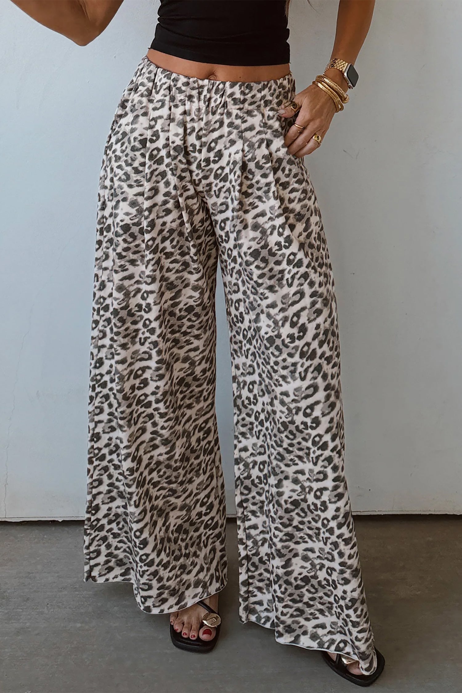 Multicolour Leopard Print Wide Leg Full Length Pants
