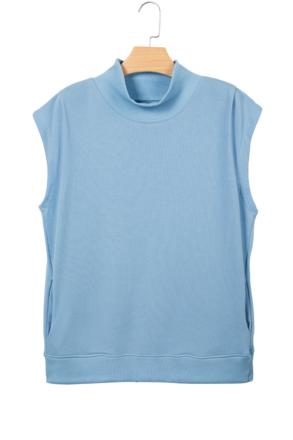 Black Solid Color High Neck Cap Sleeve Loose Top