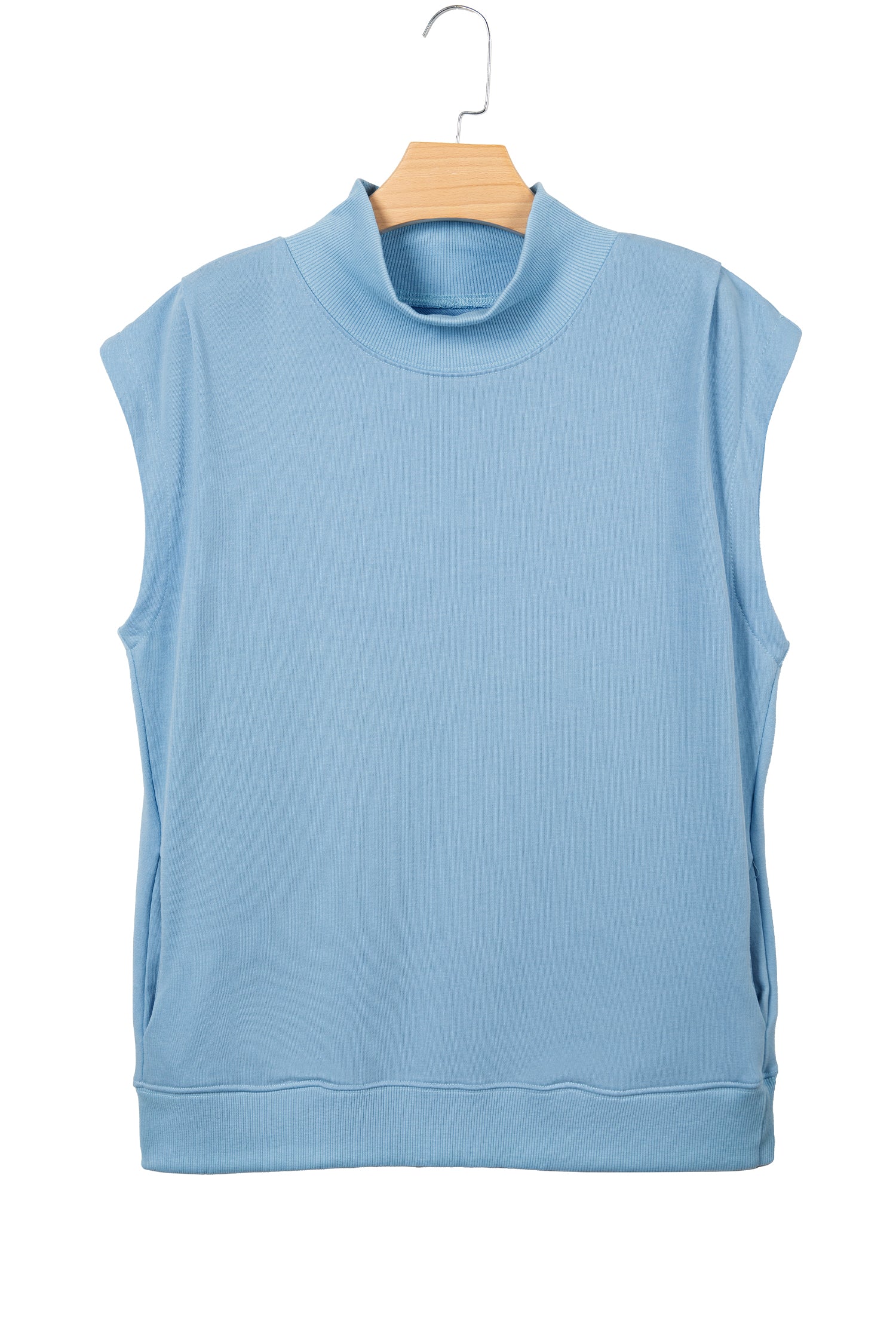 Black Solid Color High Neck Cap Sleeve Loose Top
