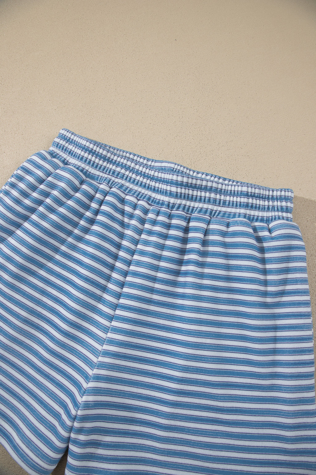 Sky Blue Stripe Long Sleeve Oversized Top Pocketed Casual Shorts Two Piece Set