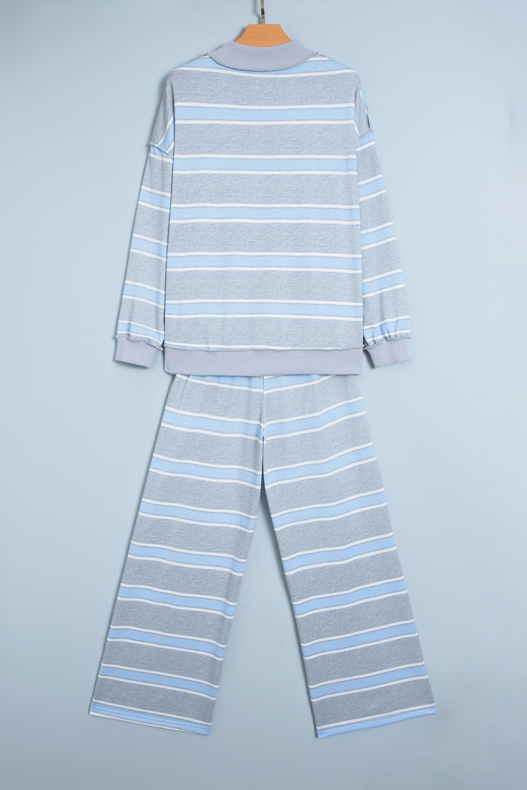 Pink Stripe Mock Neck Long Sleeve Pullover Top and Loose Pants Set