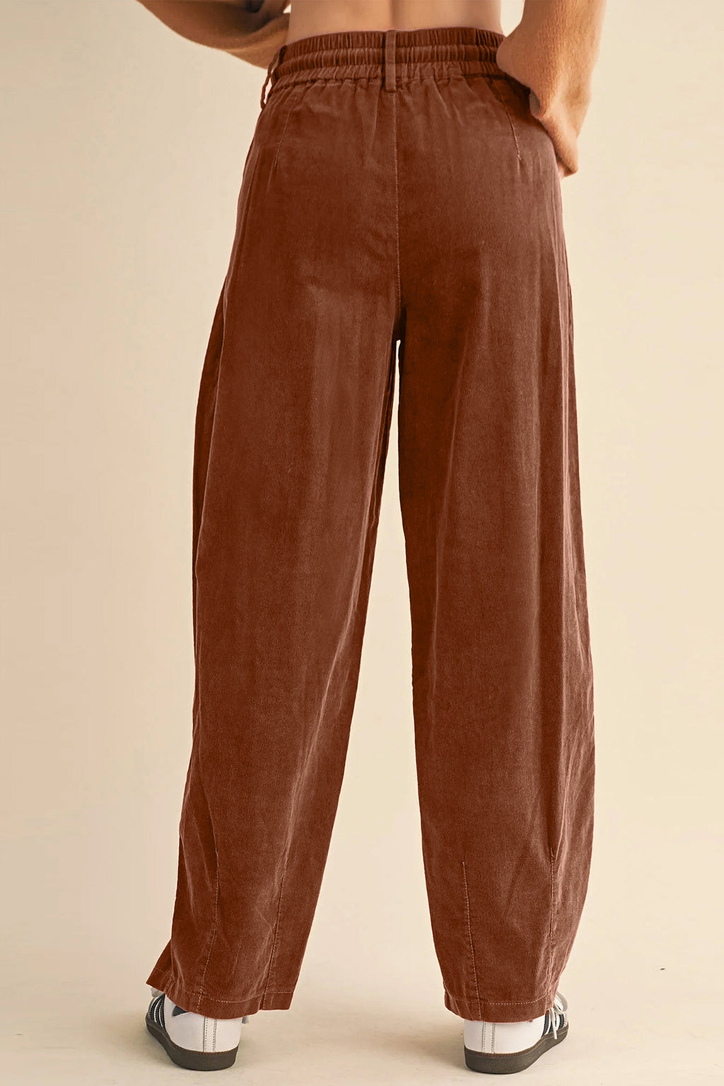 Racing Red Elastic Waist Drawstring Corduroy Casual Pants