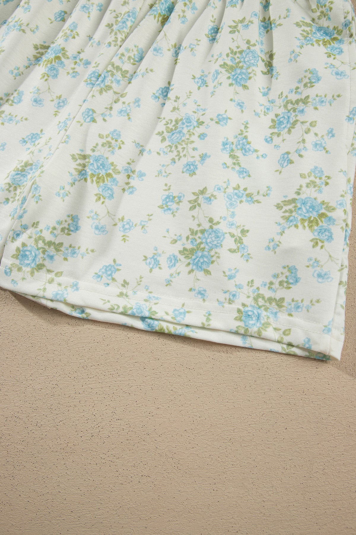Pink Floral Print Short Sleeve Elastic Waist Pocket Casual Two Piece Short Sets