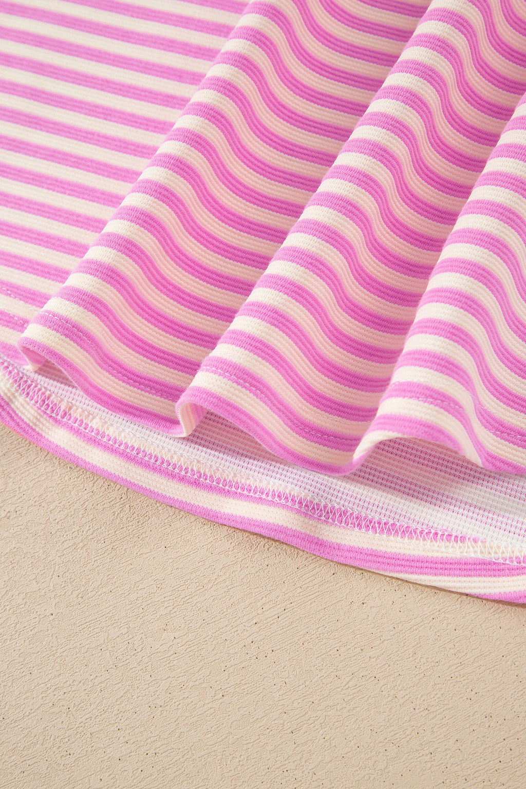 Pink Stripe Color Block Detail Split Neck Short Sleeve Blouse
