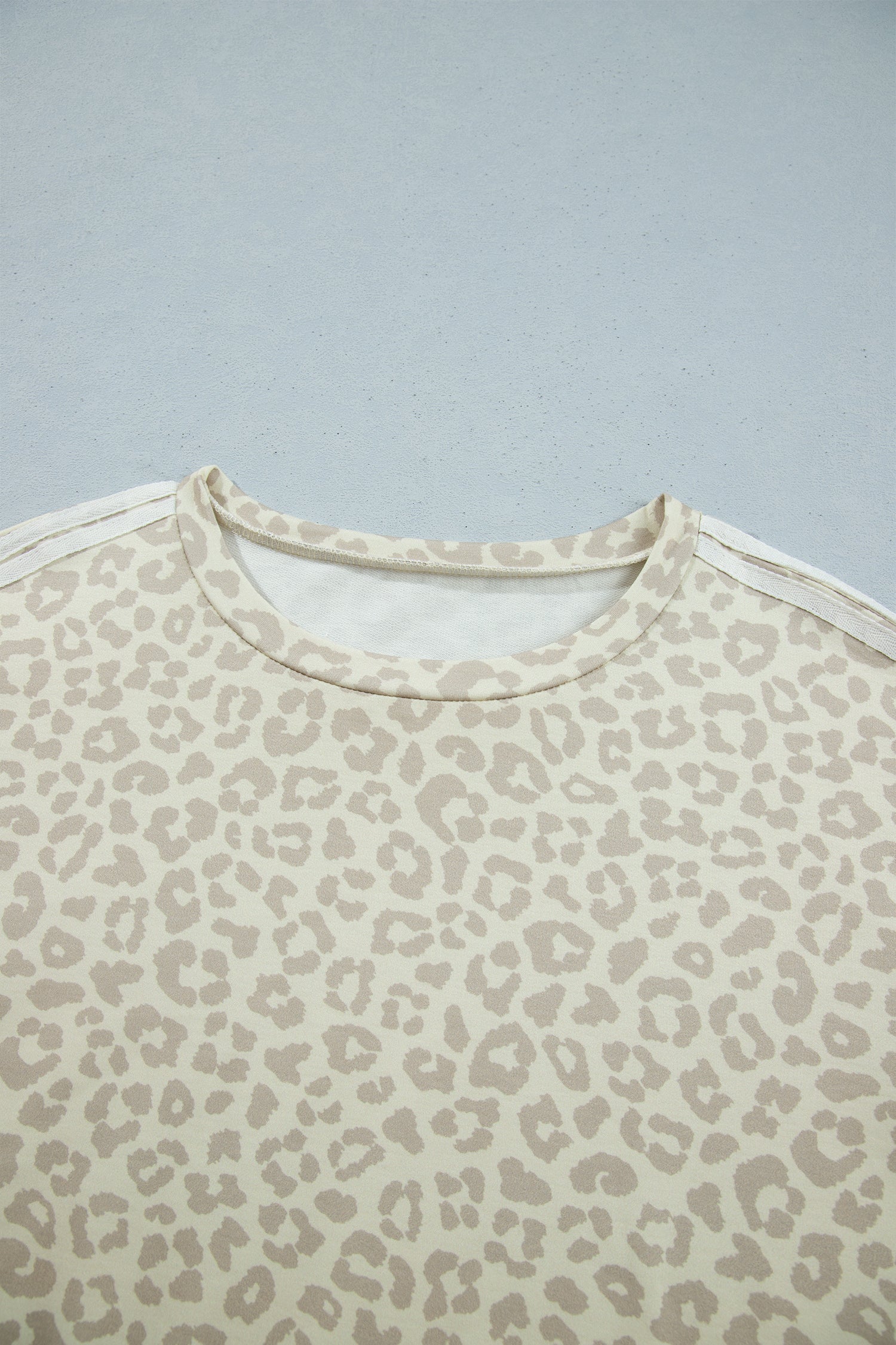 Apricot Leopard Print Varsity Striped Detail 3/4 Sleeve Top Shift Pant Set