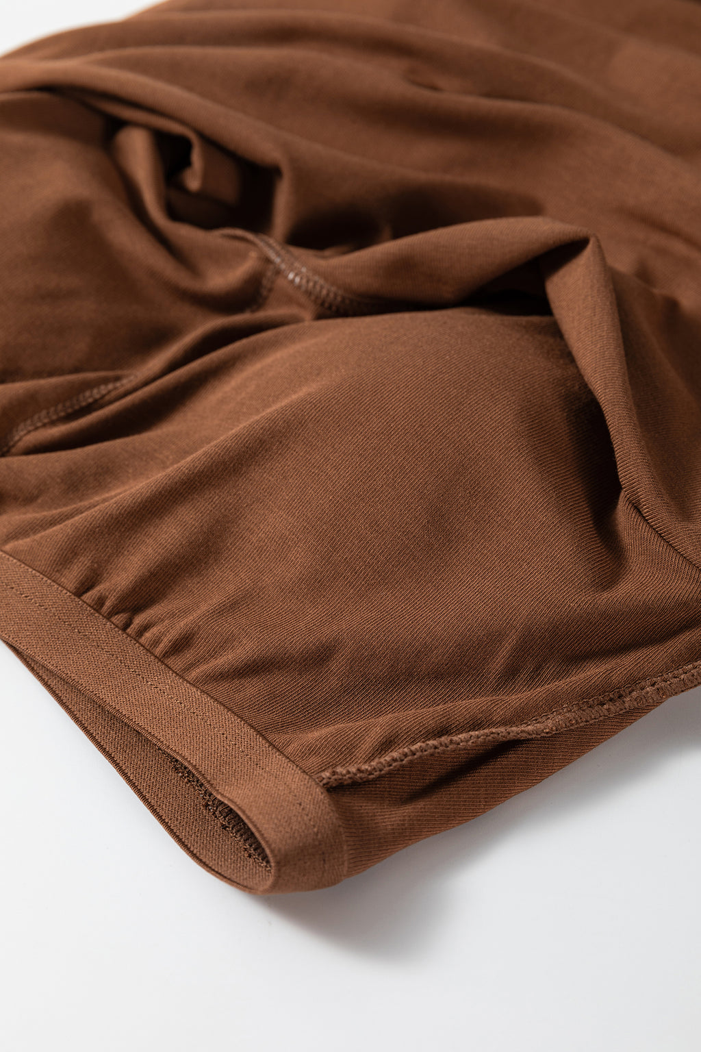 Coffee Slim Fit V Neck Long Sleeve Bra Buil-in Top