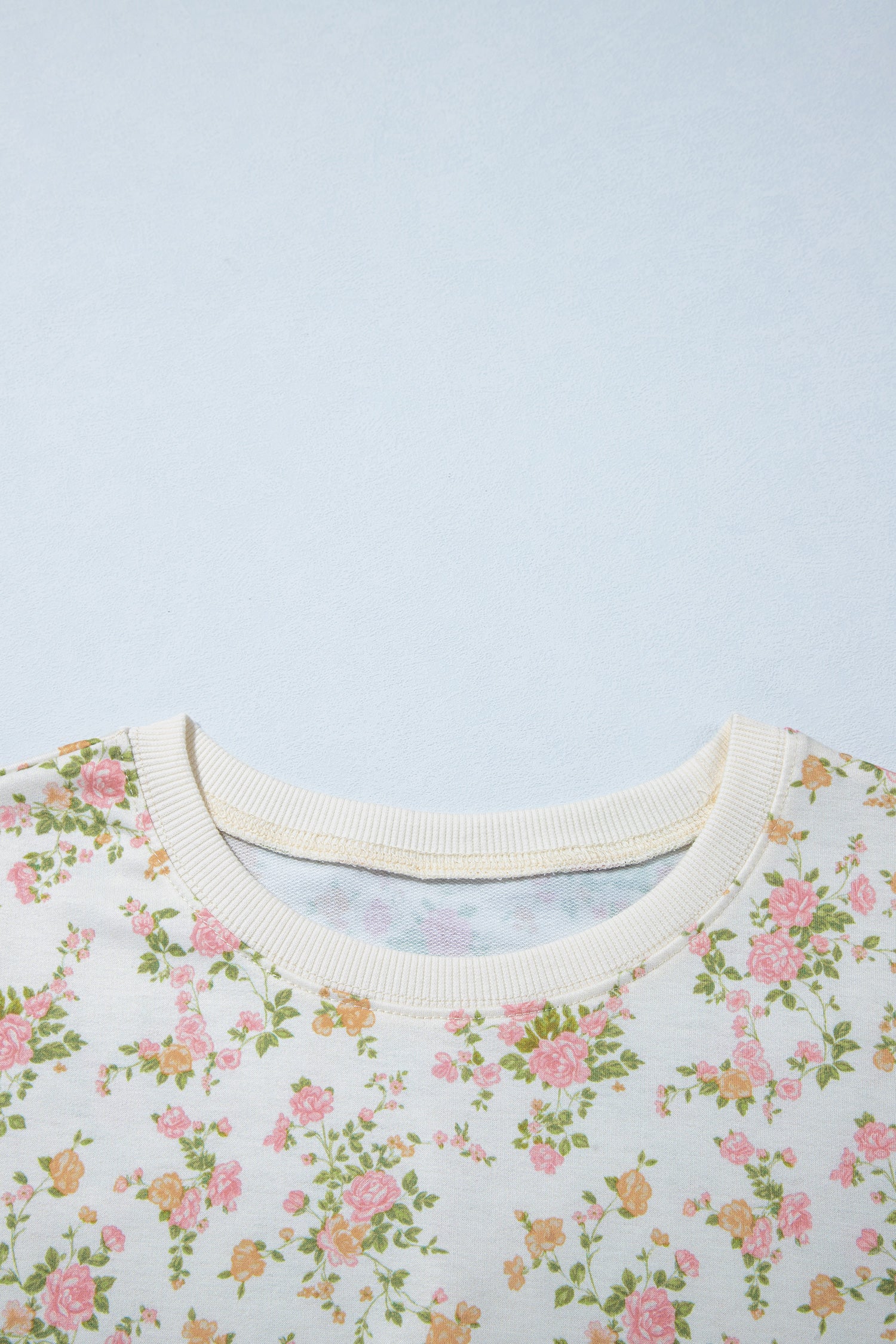 Beige Floral Print Long Sleeve Shift Top Pocketed Shorts 2pcs Set