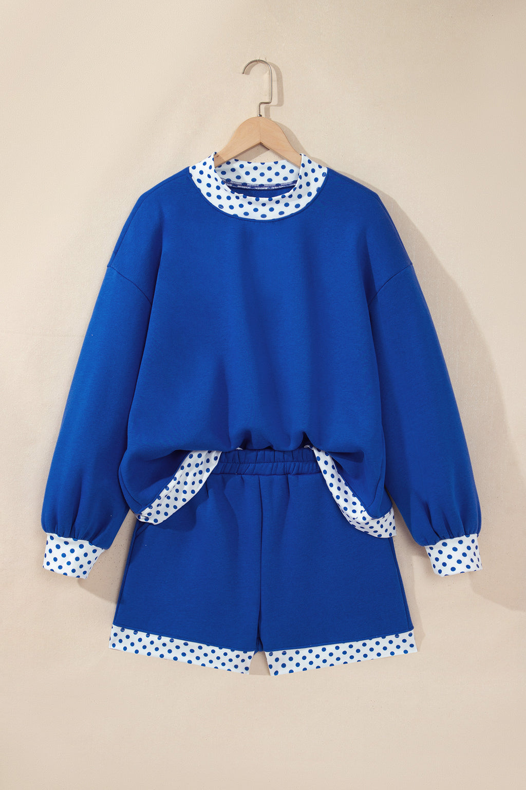 Bright Green Polka Dot Trim Baggy Pullover 2pcs Short Set