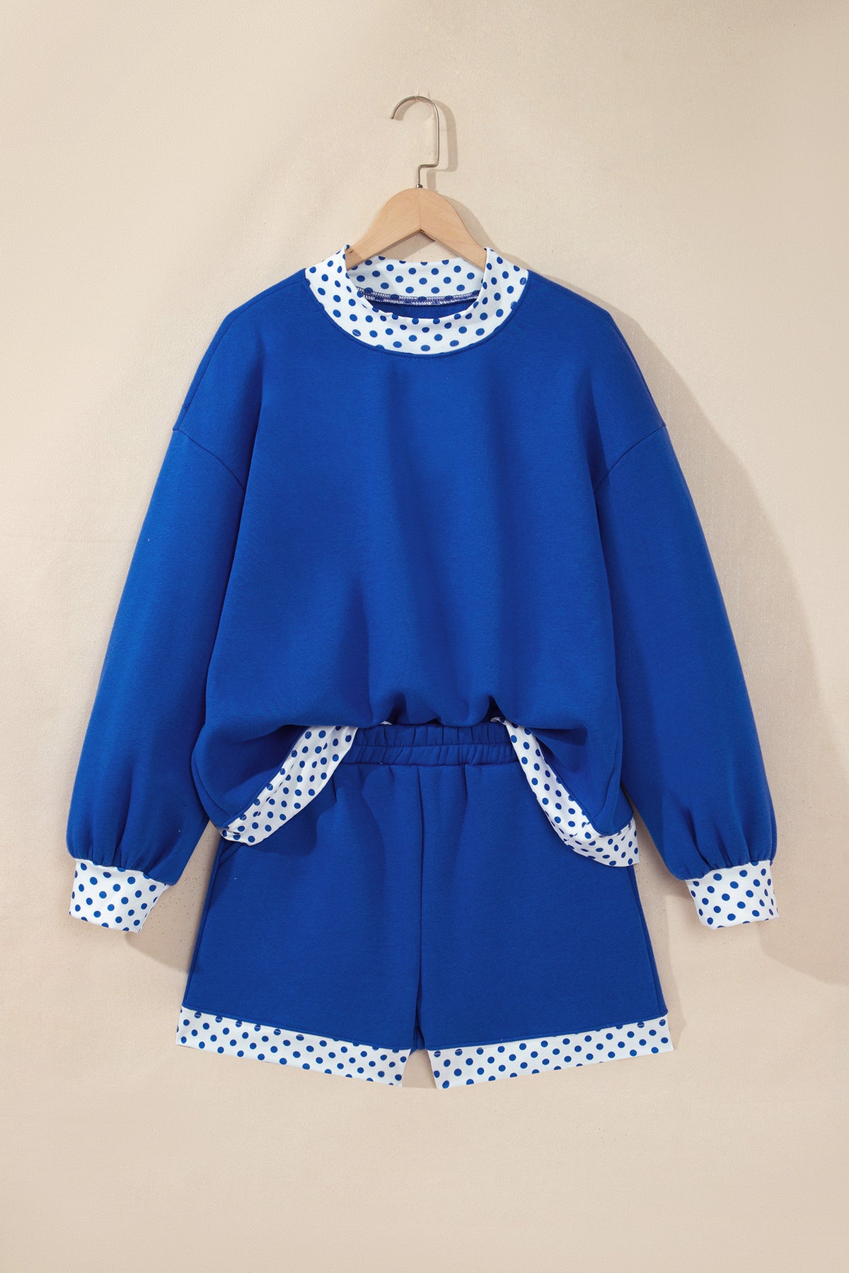 Bright Green Polka Dot Trim Baggy Pullover 2pcs Short Set
