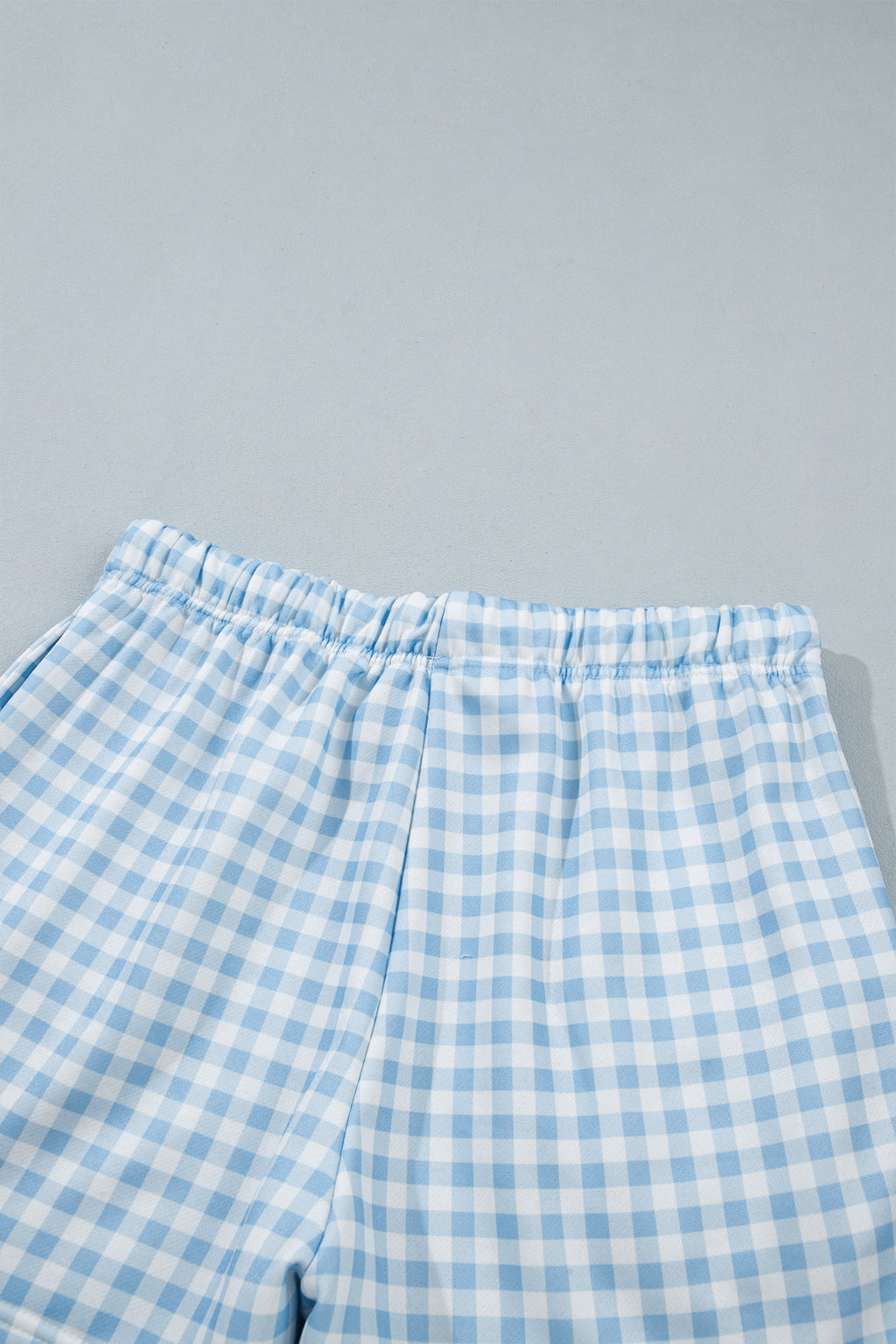 Sky Blue Plaid Baggy Pullover Drawstring Casual Shorts 2pcs Outfit
