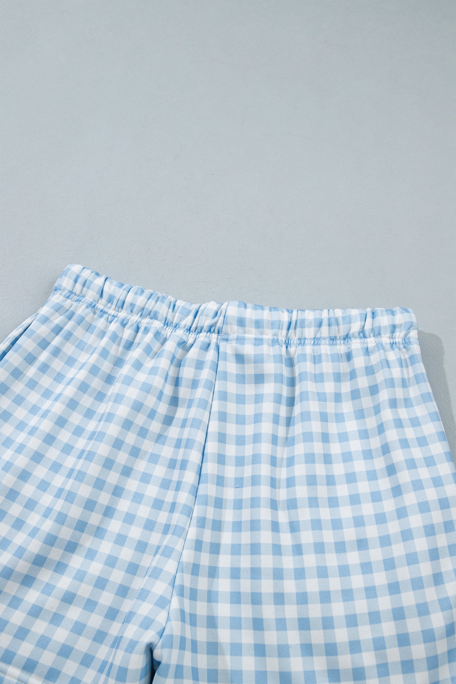 Sky Blue Plaid Baggy Pullover Drawstring Casual Shorts 2pcs Outfit