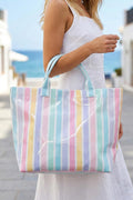 Rainbow Glossy Striped Vinyl Large Tote Bag