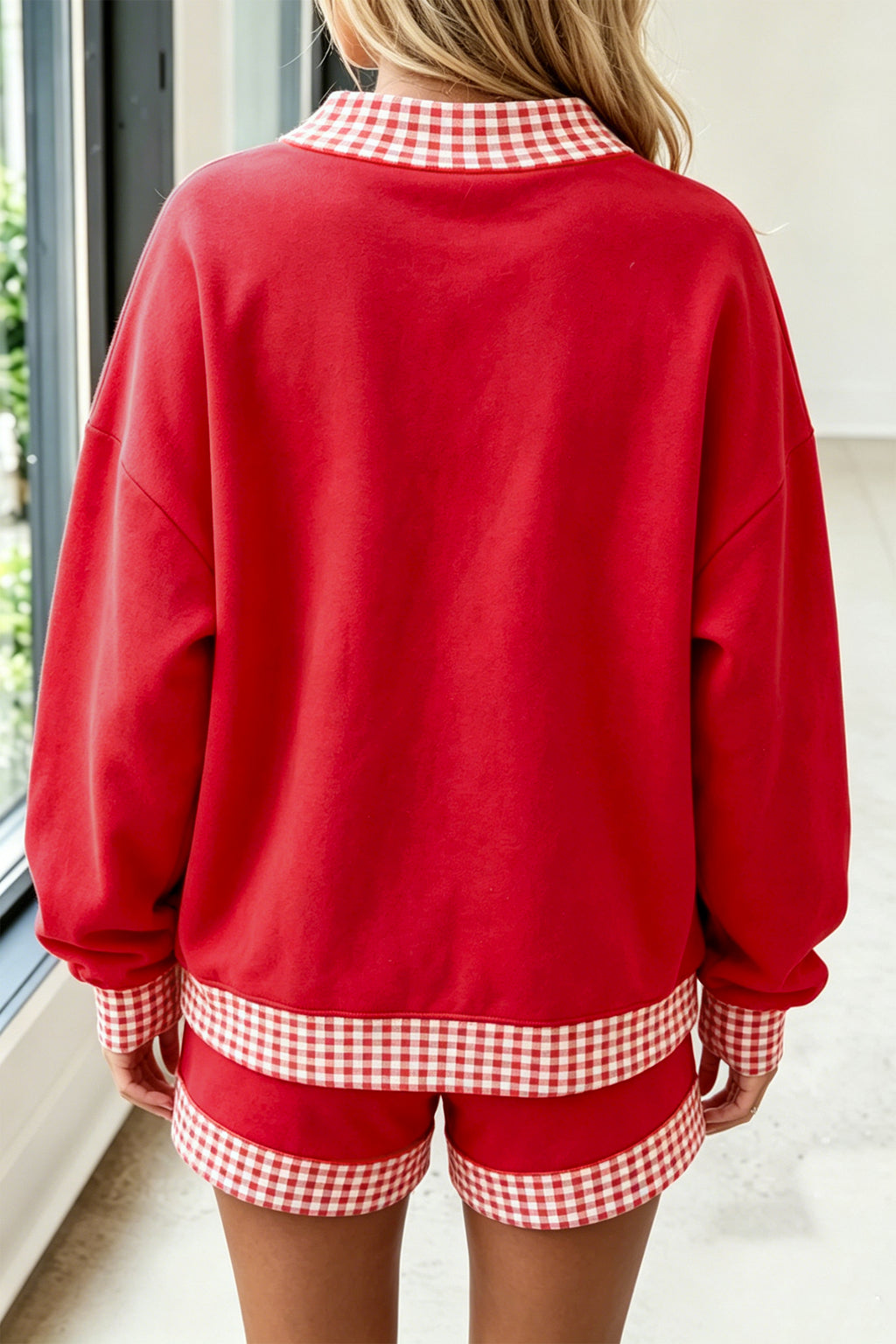 Bright Green Polka Dot Trim Baggy Pullover 2pcs Short Set