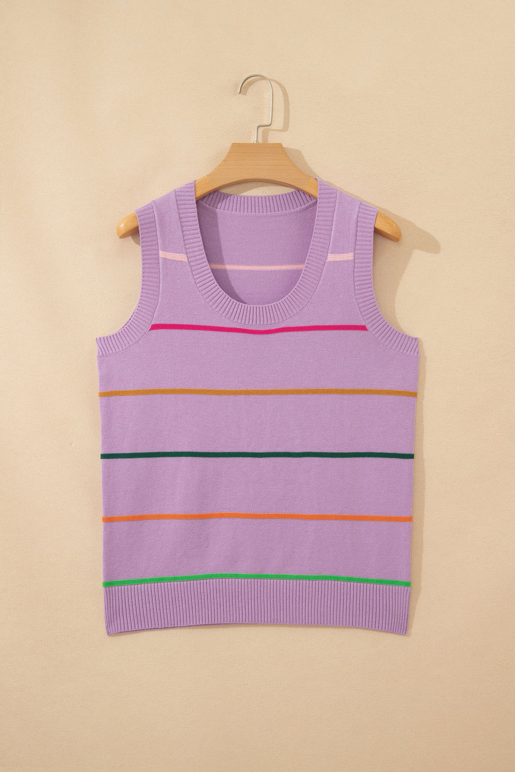 Green Stripe Round Neck Knitted Sweater Tank