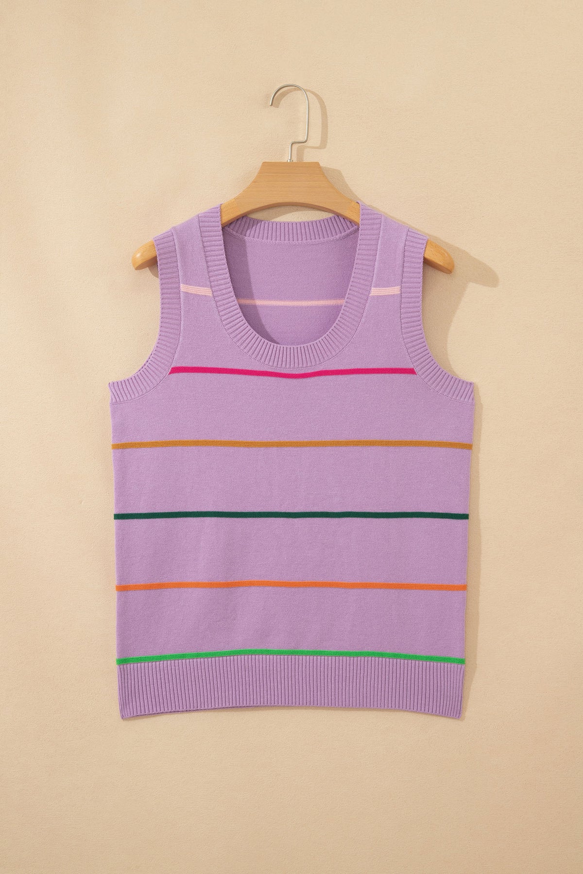 Green Stripe Round Neck Knitted Sweater Tank