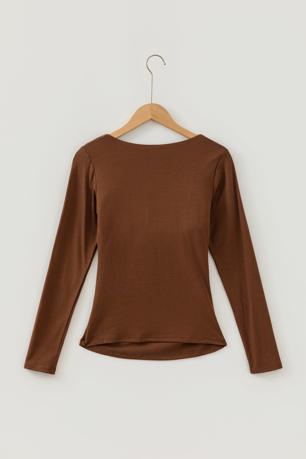 Coffee Slim Fit V Neck Long Sleeve Bra Buil-in Top