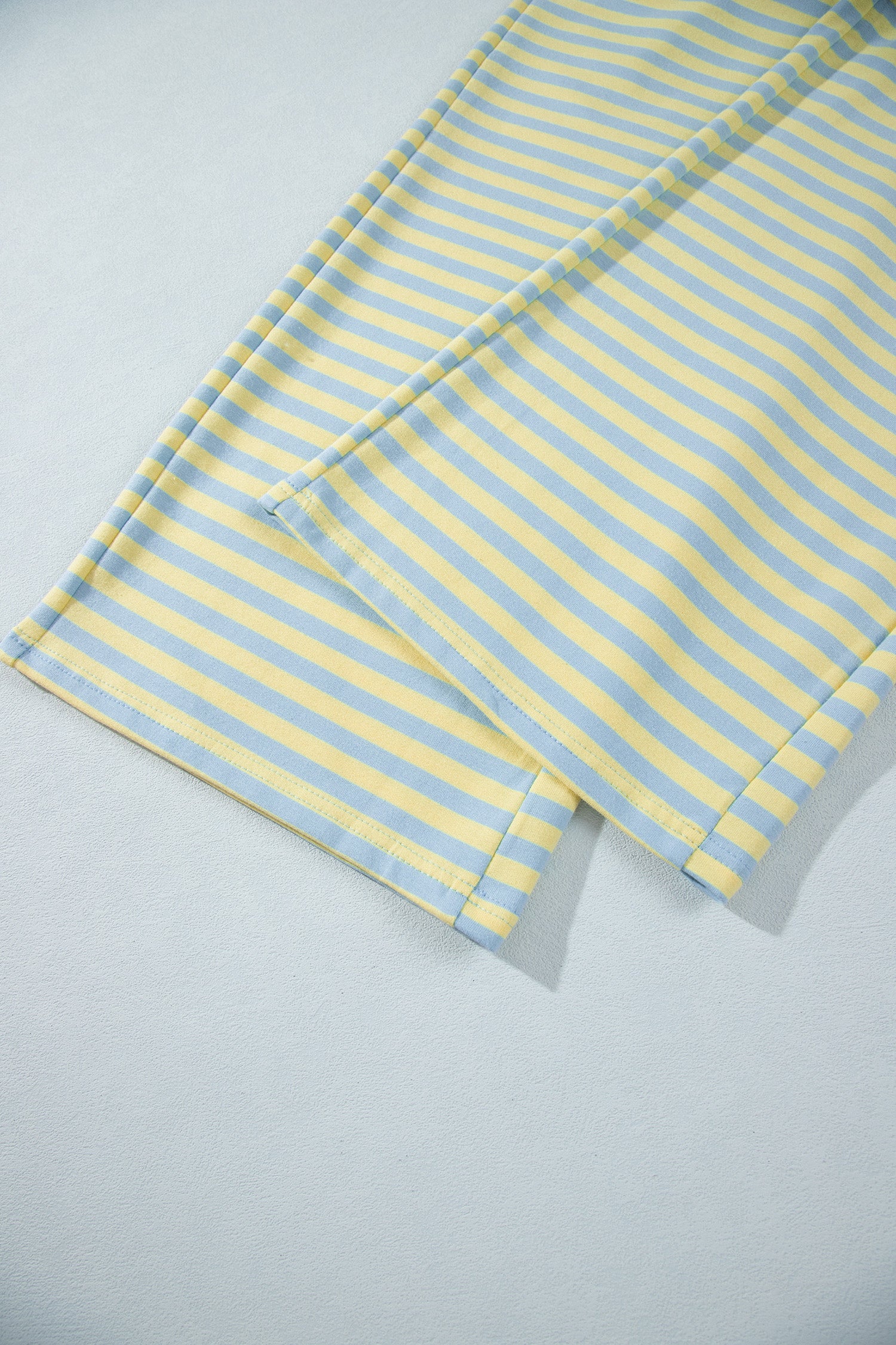 Yellow Stripe Colorblock Trim Crew Neck Loose Tee Drawstring Elastic Waist 2pcs Pant Set