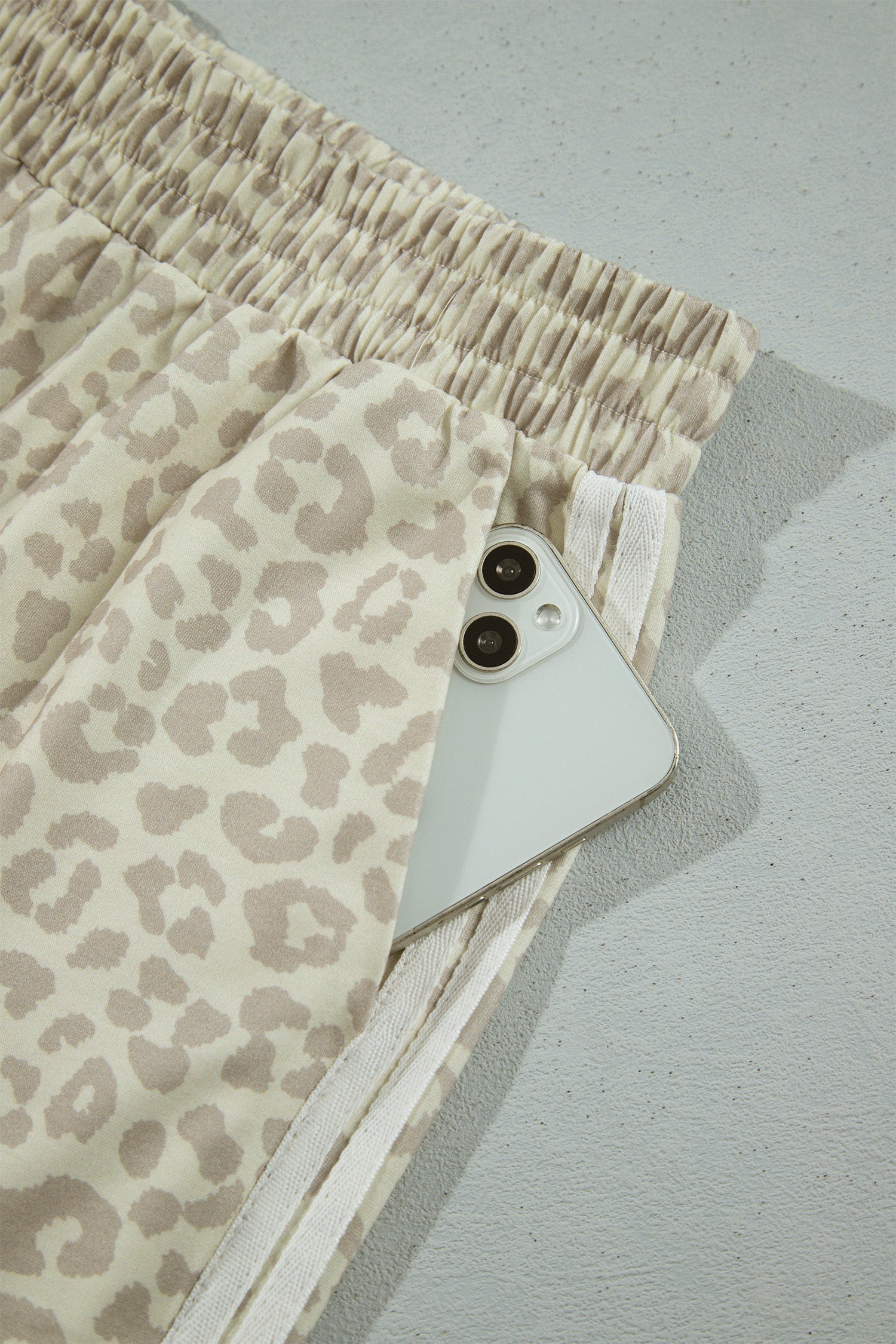 Apricot Leopard Print Varsity Striped Detail 3/4 Sleeve Top Shift Pant Set