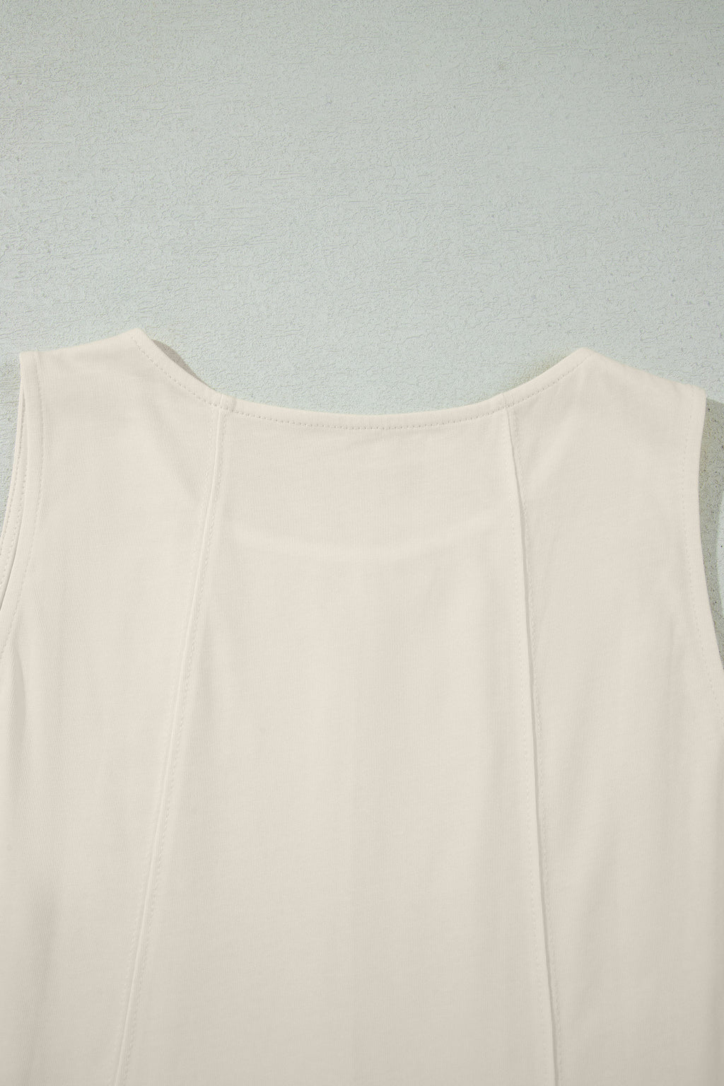 Beige Stitched Detail Loose Tank Top Cotton 2pcs Short Set