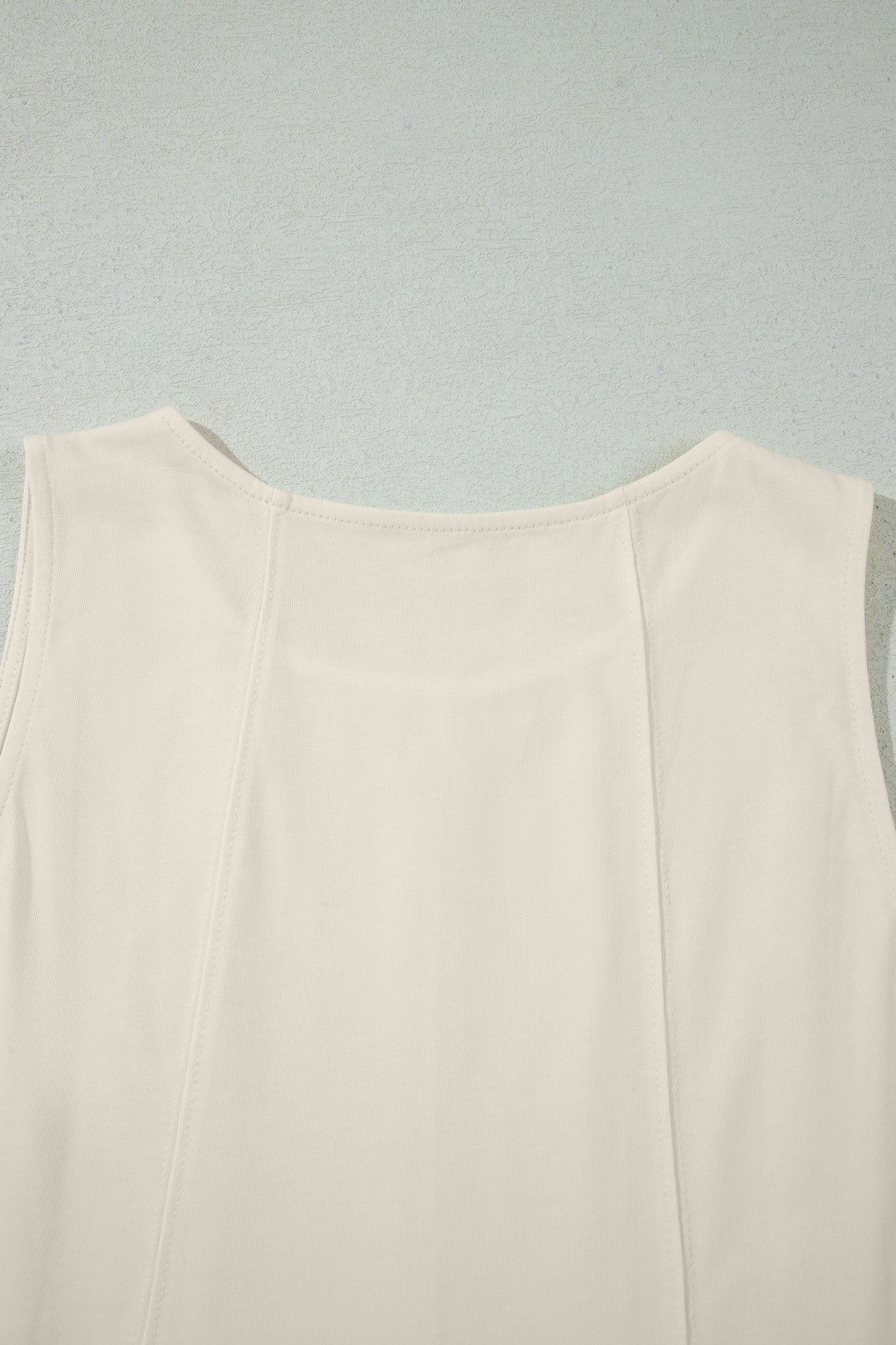 Beige Stitched Detail Loose Tank Top Cotton 2pcs Short Set